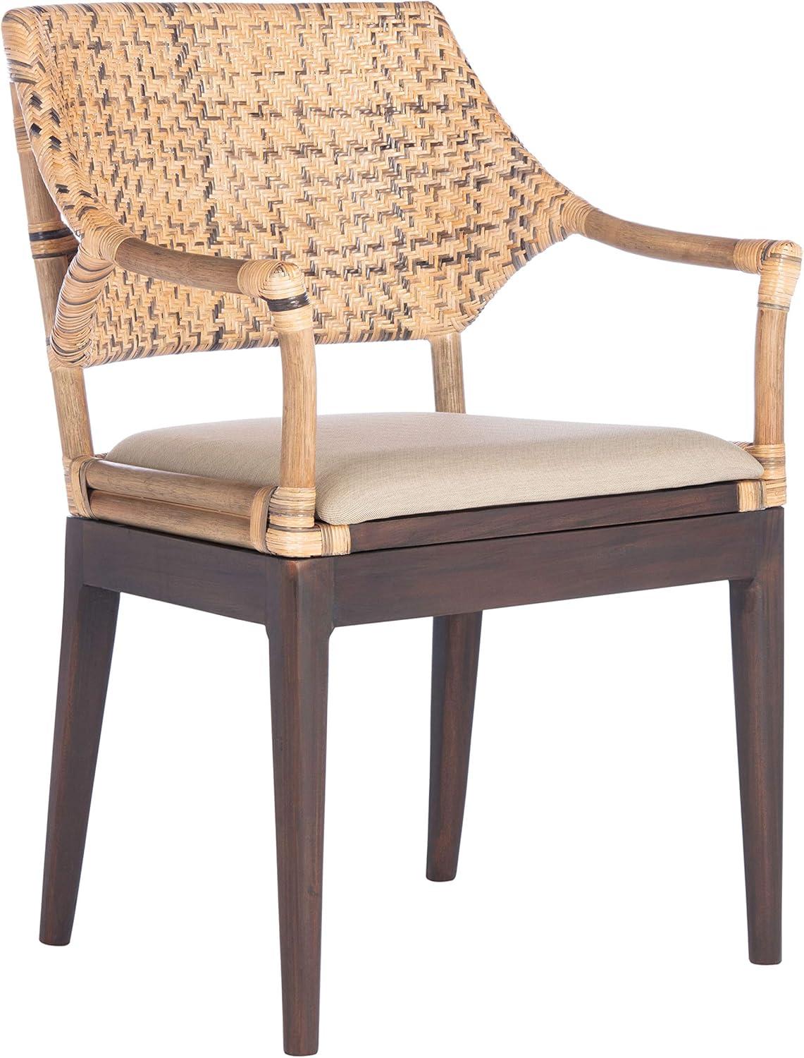 Carlo Transitional Rattan Arm Chair with Honey Mahogany Legs