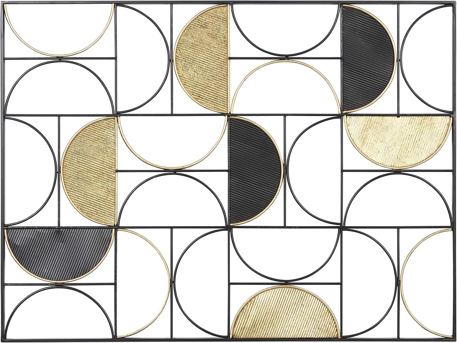 DecMode Black Metal Half Moon Geometric Wall Decor with Gold Detailing