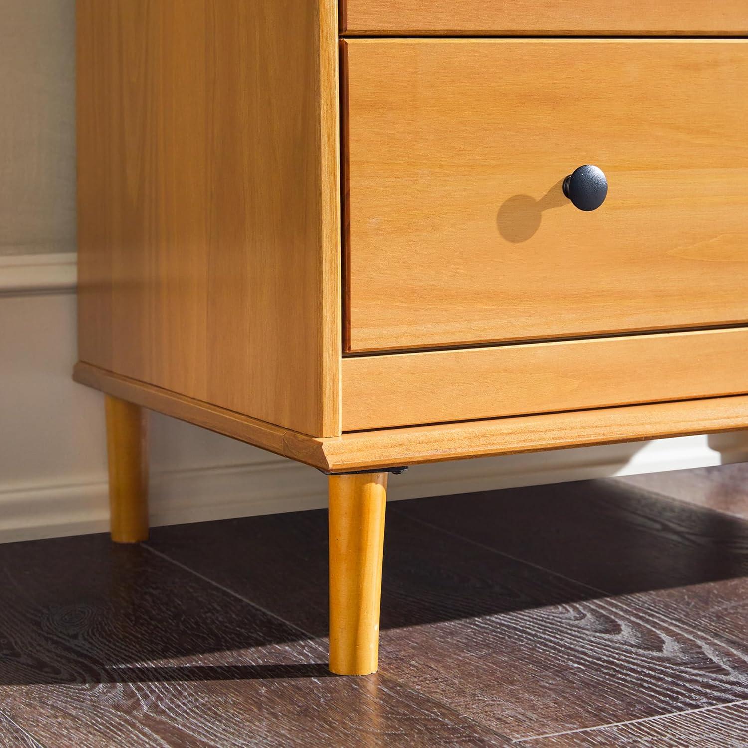 Caramel Mid-Century Modern 4-Drawer Solid Wood Dresser