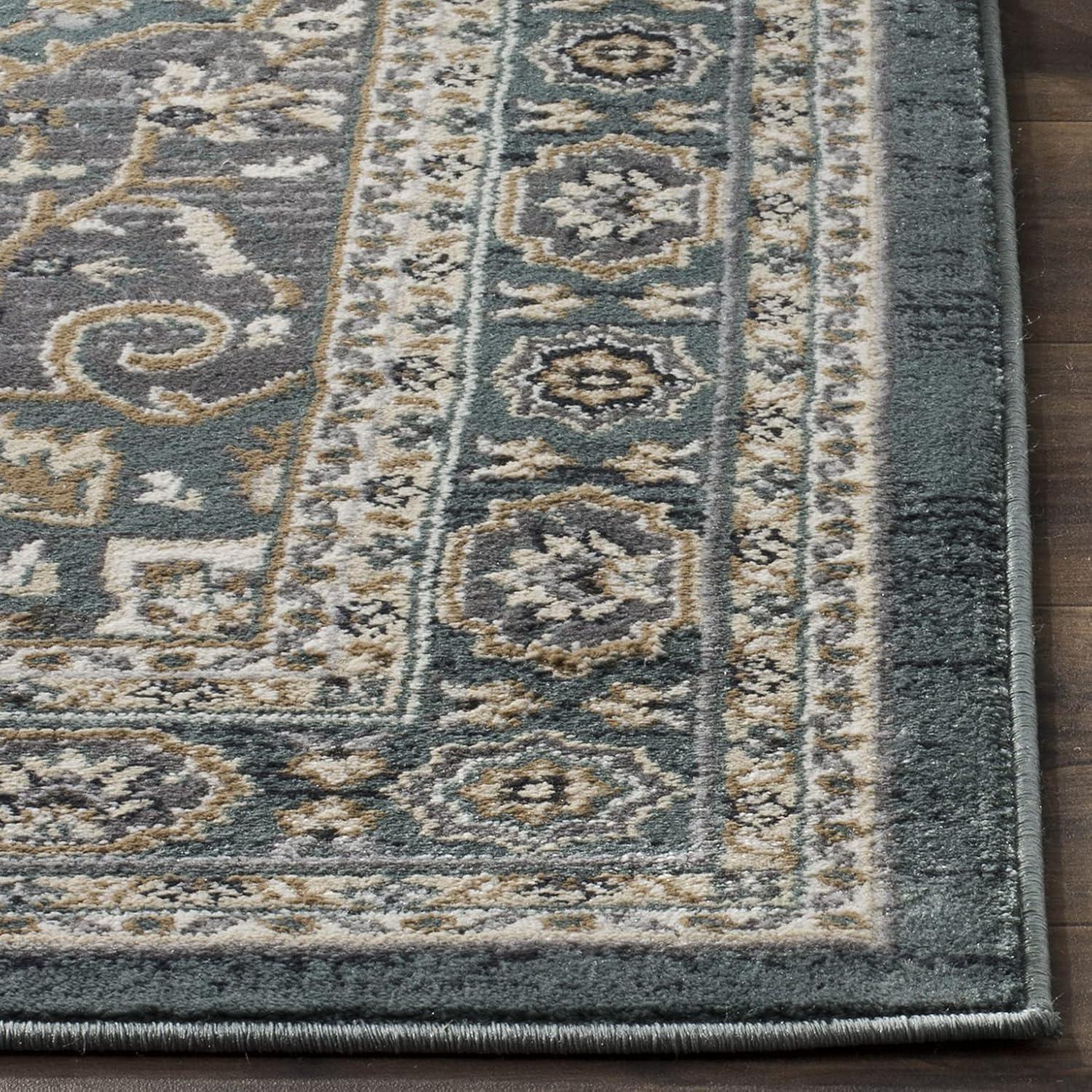 Teal and Grey Floral Synthetic 9' x 12' Area Rug