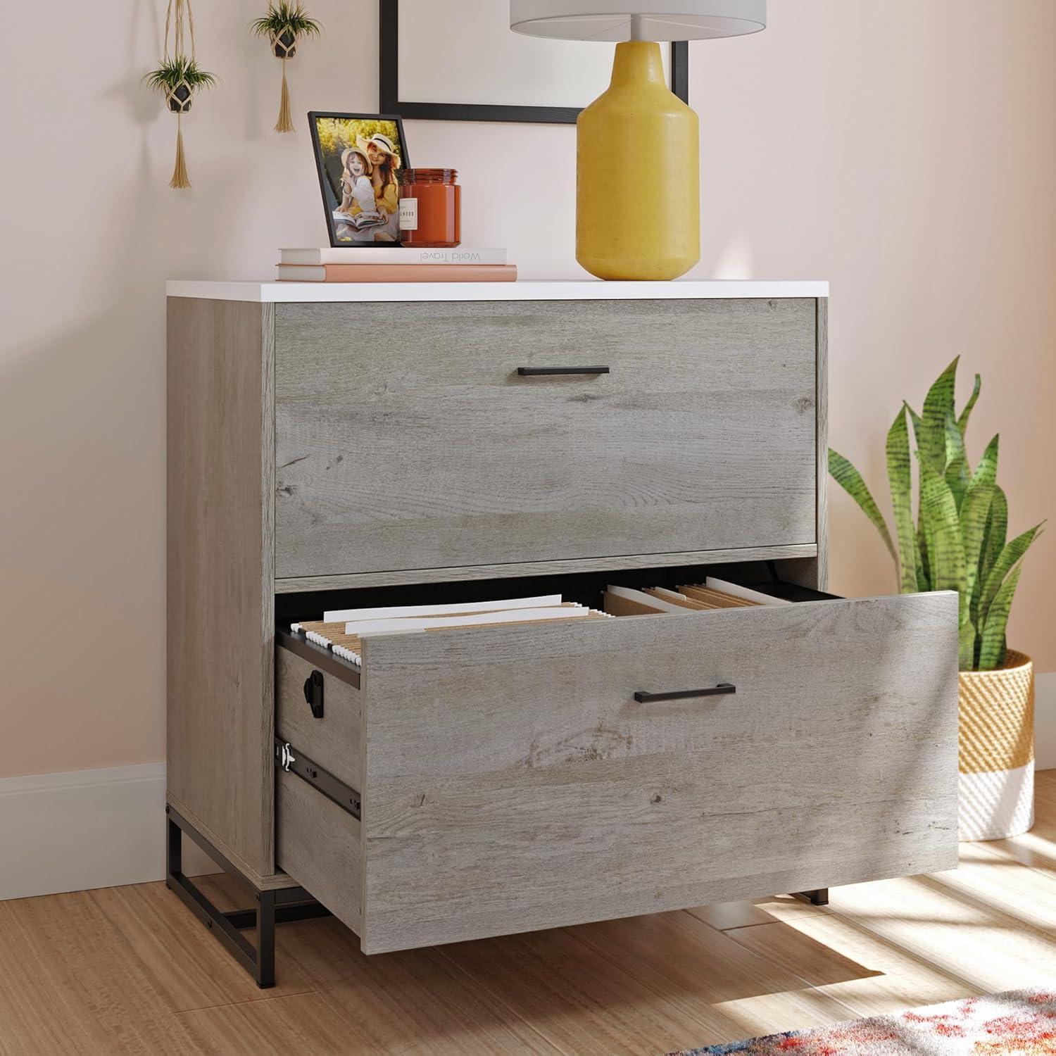 Mystic Oak 2-Drawer Lateral File Cabinet with Metal Base