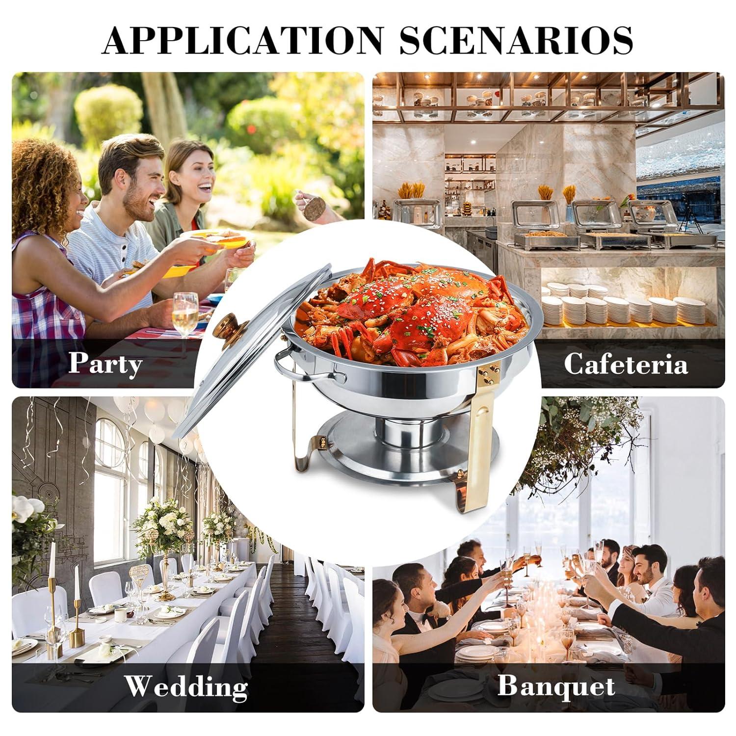 WhizMax Chafing Dish Buffet Set 2 Pack 5QT, Stainless Steel Round Chafing Dishes for Buffet with Lid Holder & Glass Lid, Gold