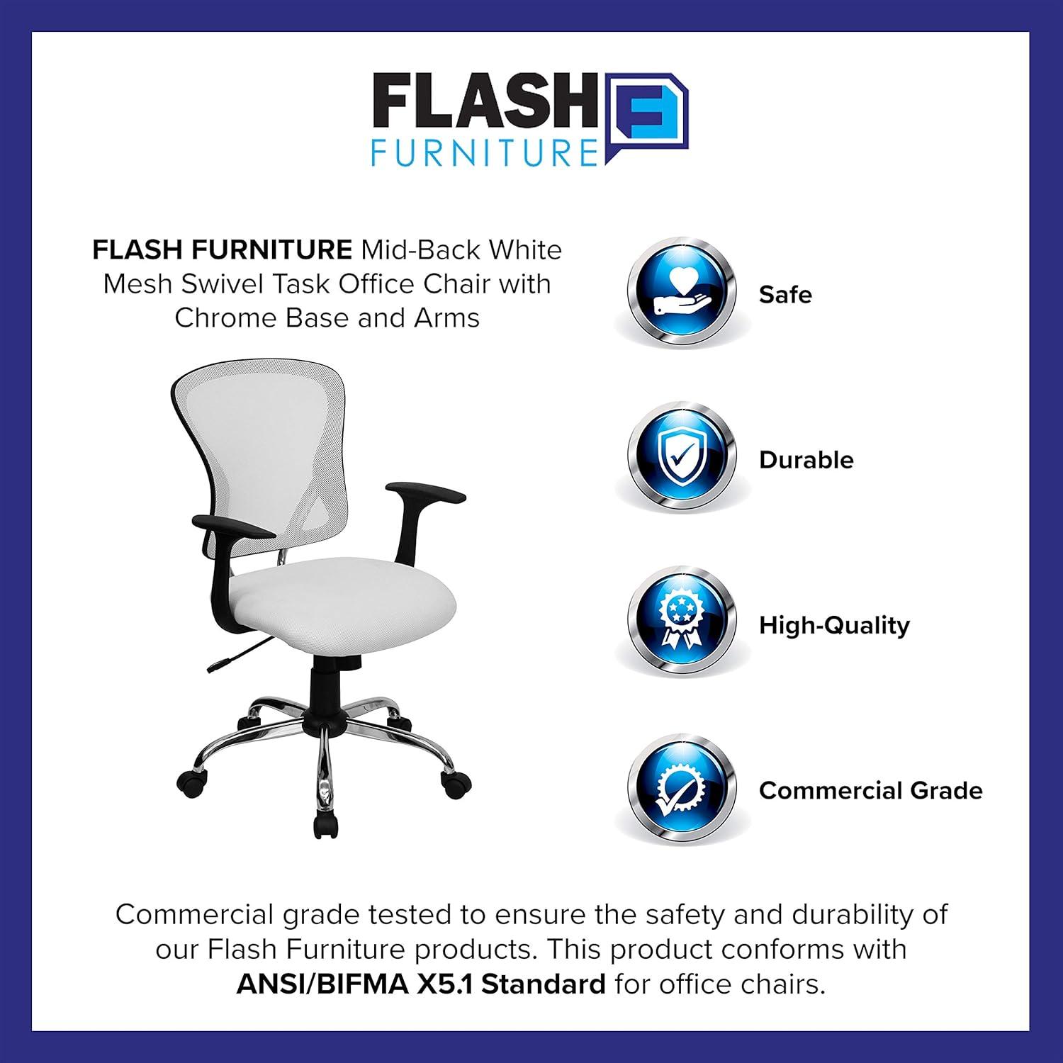 Flash Furniture Mid-Back Mesh Swivel Task Office Chair with Chrome Base and Arms