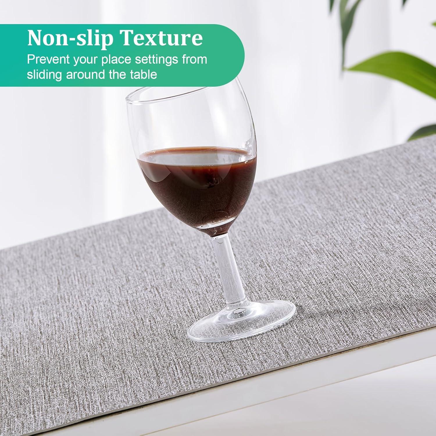 FOCUSLINE Faux Leather Placemats Set of 6, Light Grey Table Place Mats, Waterproof and Non-Slip Dining Table Mats for Indoor & Outdoor Use