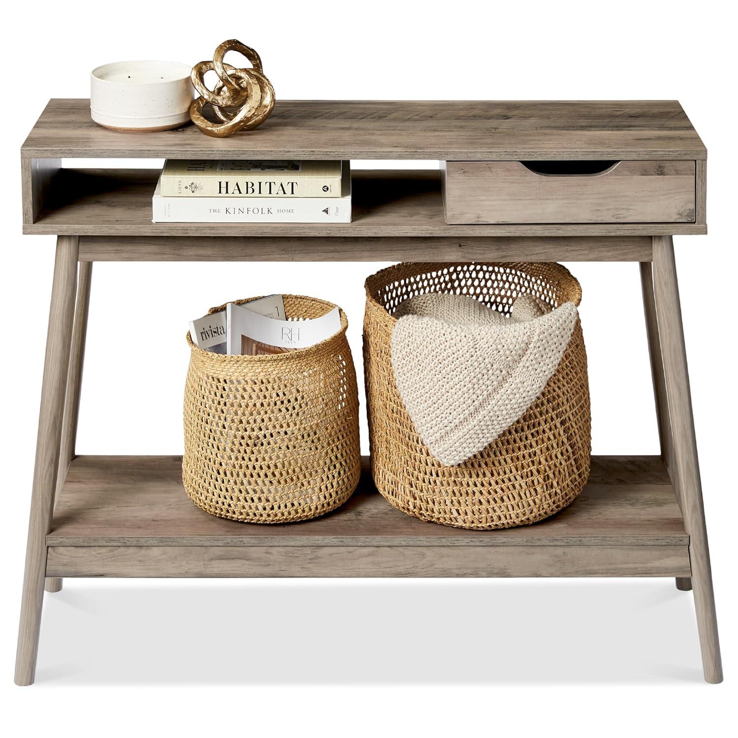 George Oliver Khassidy Mid-Century Modern Hallway Console Table, Space-Saving Sofa Table w/ Cubby, Drawer