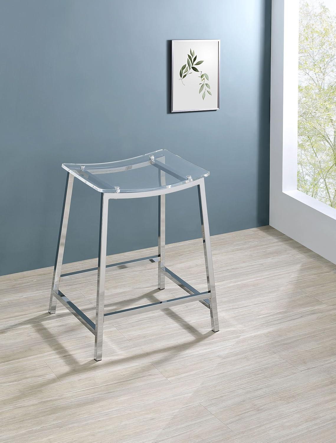 Coaster Set of 2 Jovani Modern Acrylic Backless Counter Height Barstools Clear/Chrome