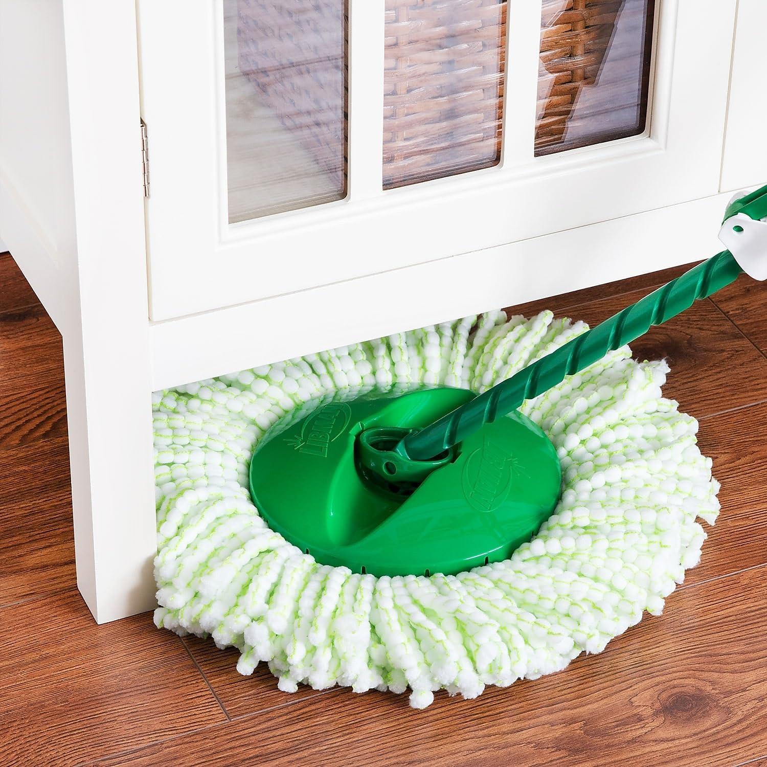 LoWyiL All-In- One Microfiber Spin Mop and Bucket Floor Cleaning System, 2 Gallons, Green & White