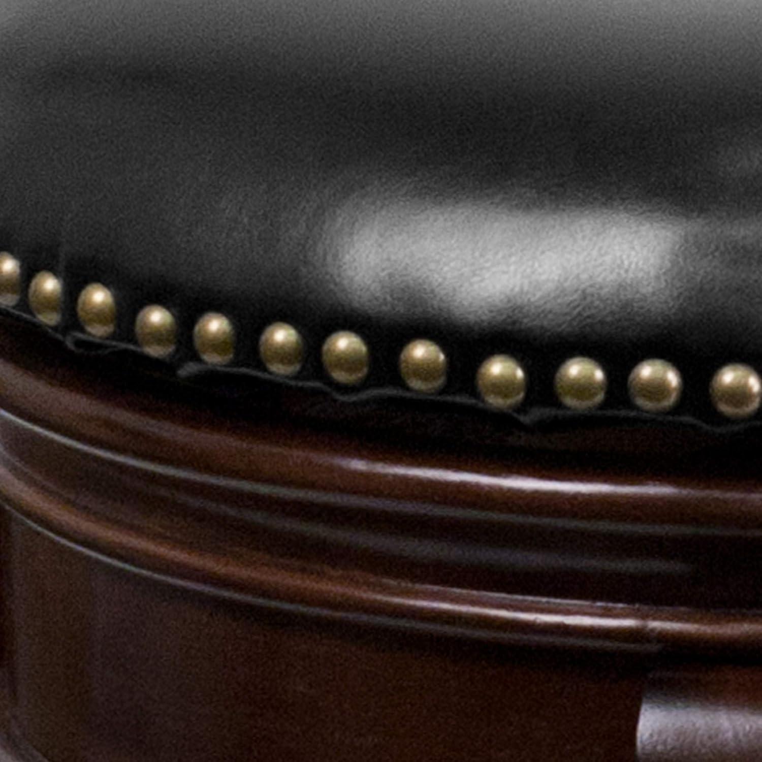 24'' Black Leather Swivel Saddle Wood Counter Stool