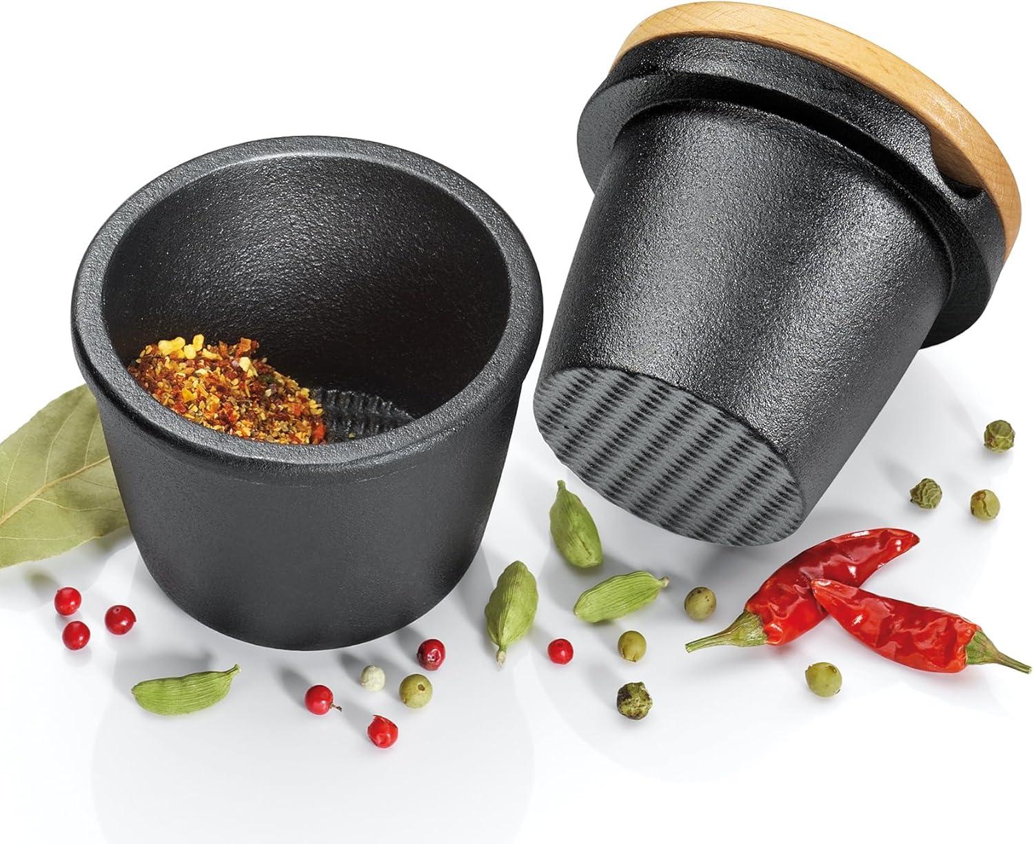 Black Cast Iron Spice Grinder with Beech Wood Lid