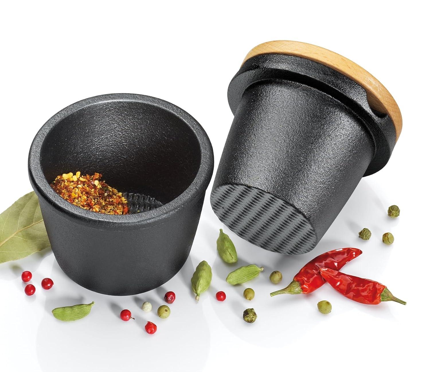 Zassenhaus Spice Grater, "Compact" black cast iron w/ beech wood lid, 3.5" H