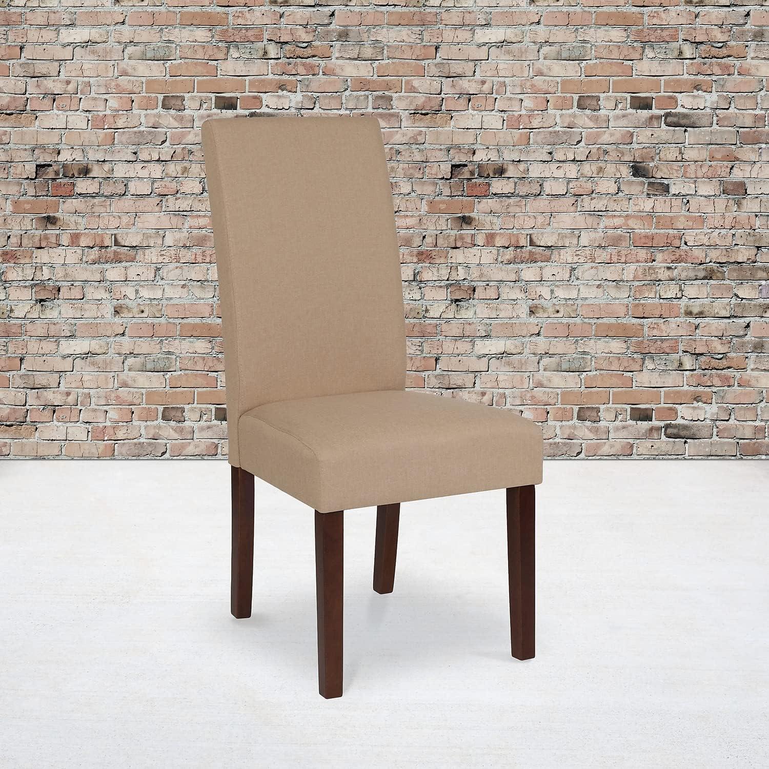 Flash Furniture Greenwich Series Beige Fabric Upholstered Panel Back Mid-Century Parsons Dining Chair