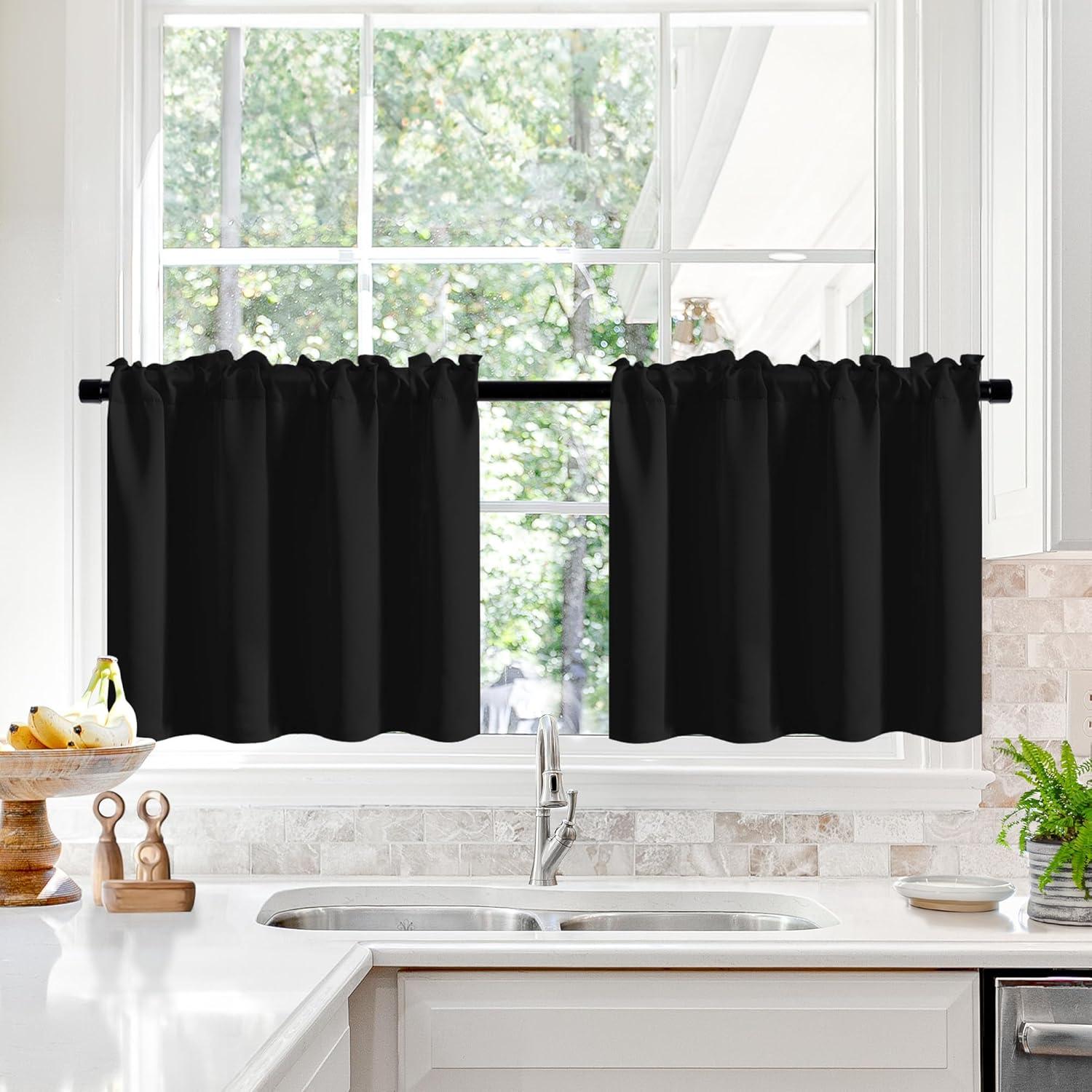 Deconovo Rod Pocket Blackout Curtains for Living Room, 2 Panels, Thermal Insulated, 38" x 63", Black