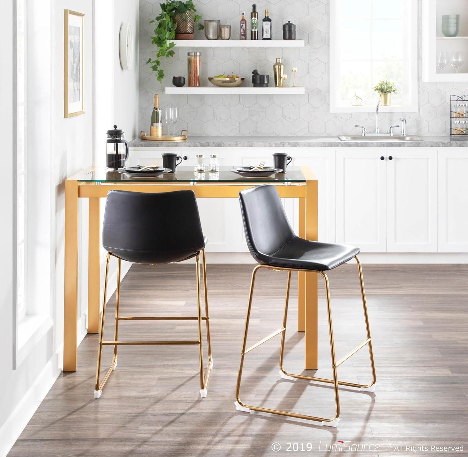 LumiSource Gold Metal, White PU Duke Counter Stool - Set of 2