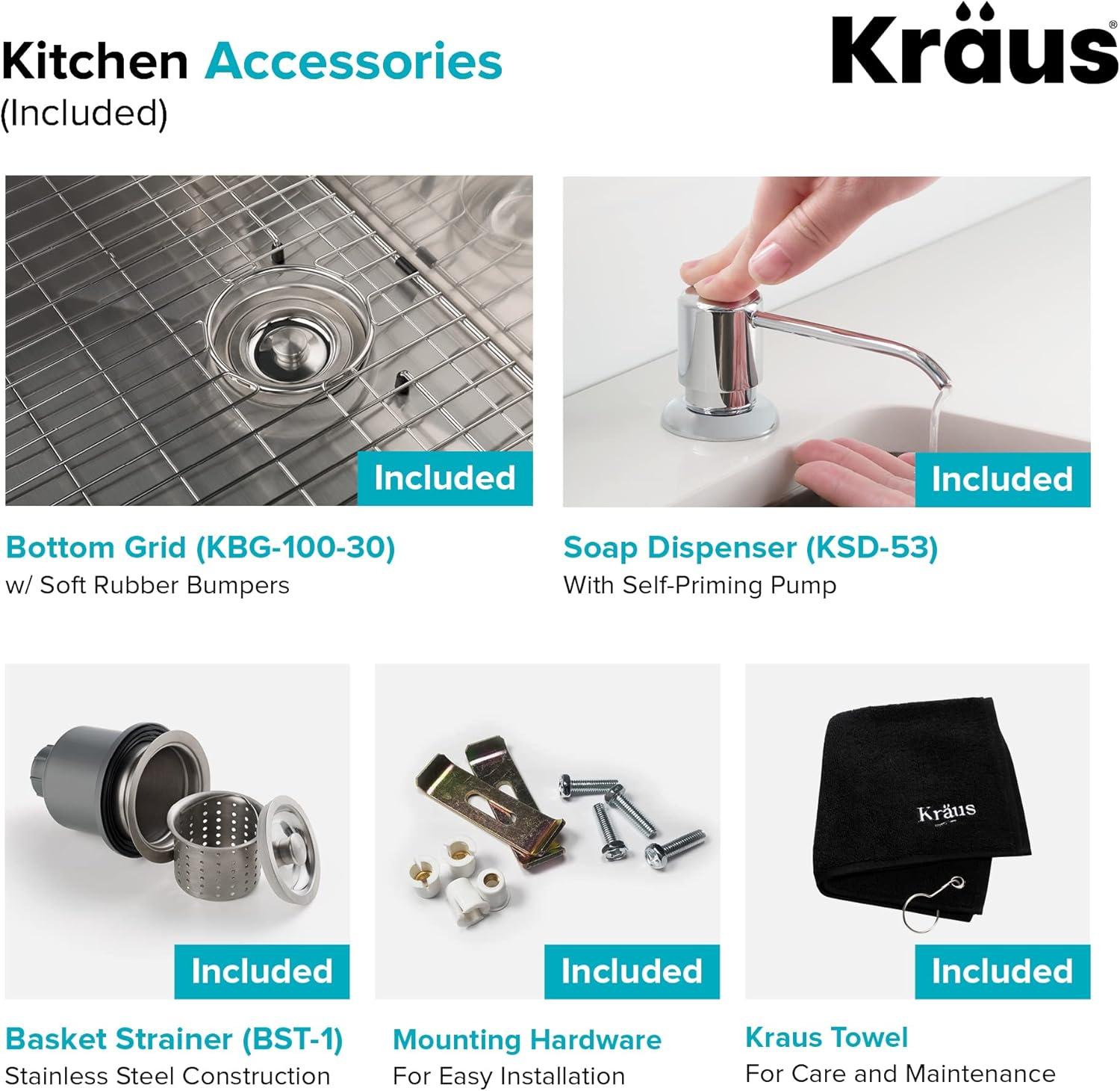 KRAUS 30-in Standart PRO Kitchen Sink Combo Set with Bolden Kitchen Faucet and Soap Dispenser