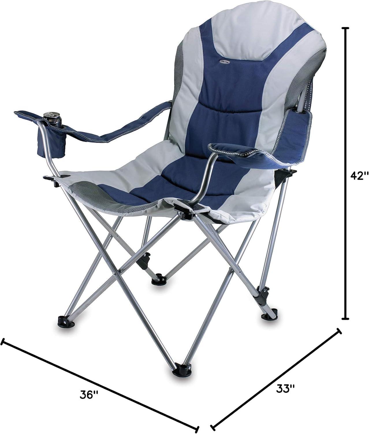 Navy Blue and Gray Reclining Camping Chair with Arms