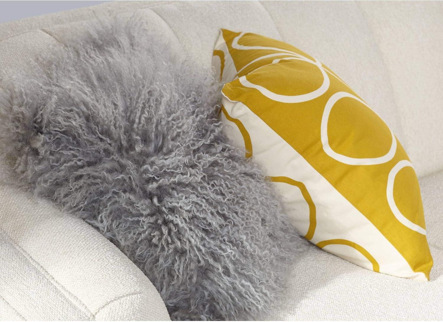 Fog Gray Wool Mongolian Lamb Fur Square Throw Pillow