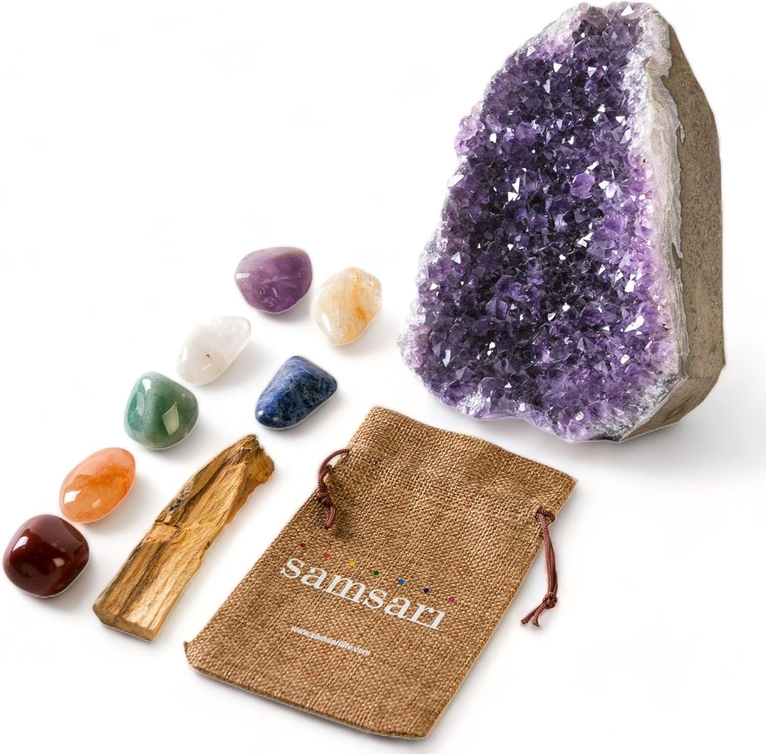 X-Large Amethyst Geode and 7 Chakras Healing Stones Set