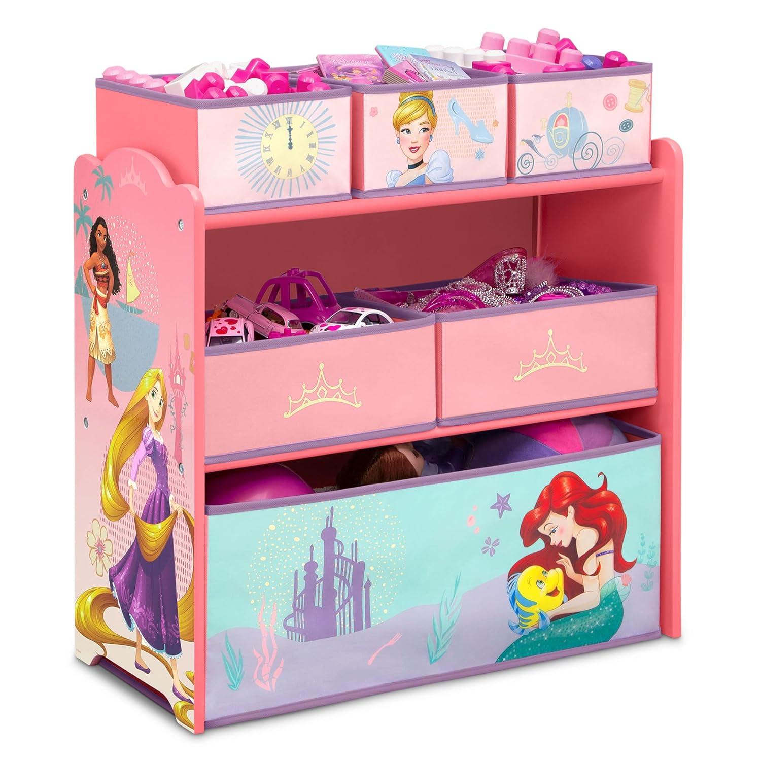 Delta Children 6 Bin Design and Storage Toy Organizer - Greenguard Gold Certified - Disney Princess