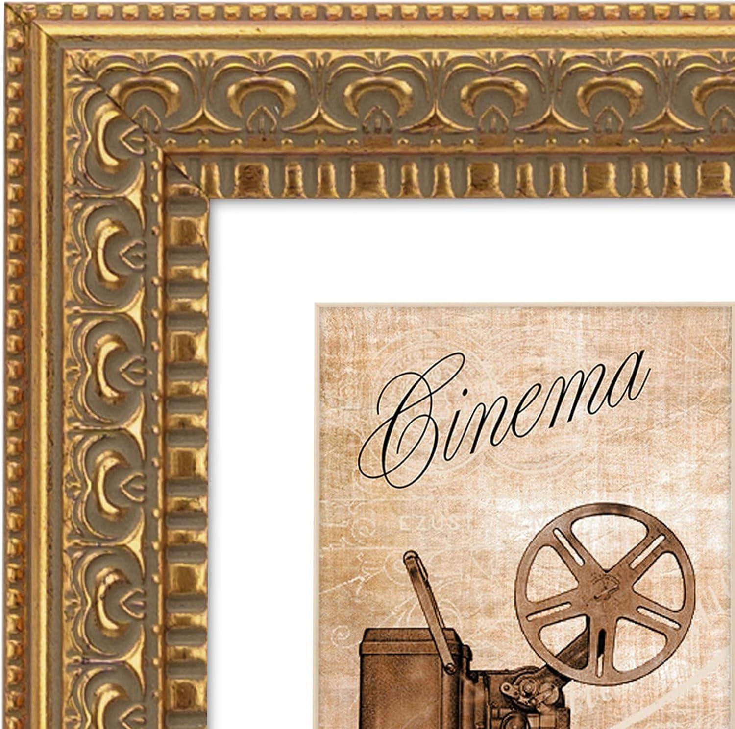 8x10 in Antique Gold Ornate Classic Picture Frame, Matted for 5x7 Photos, Real Glass Protection, Tabletop or Wall Mounting Display