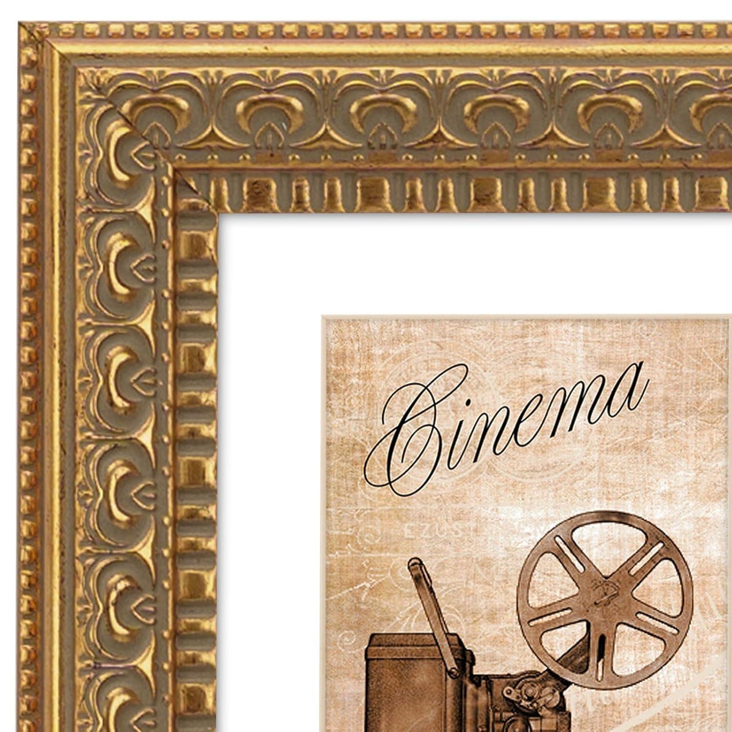 8x10 in Antique Gold Ornate Classic Picture Frame, Matted for 5x7 Photos, Real Glass Protection, Tabletop or Wall Mounting Display
