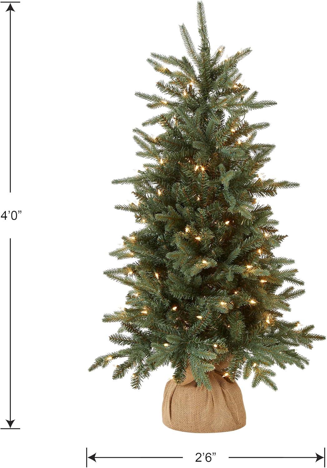 4' Pre-Lit Green Potted Burlap Christmas Tree with Clear Lights