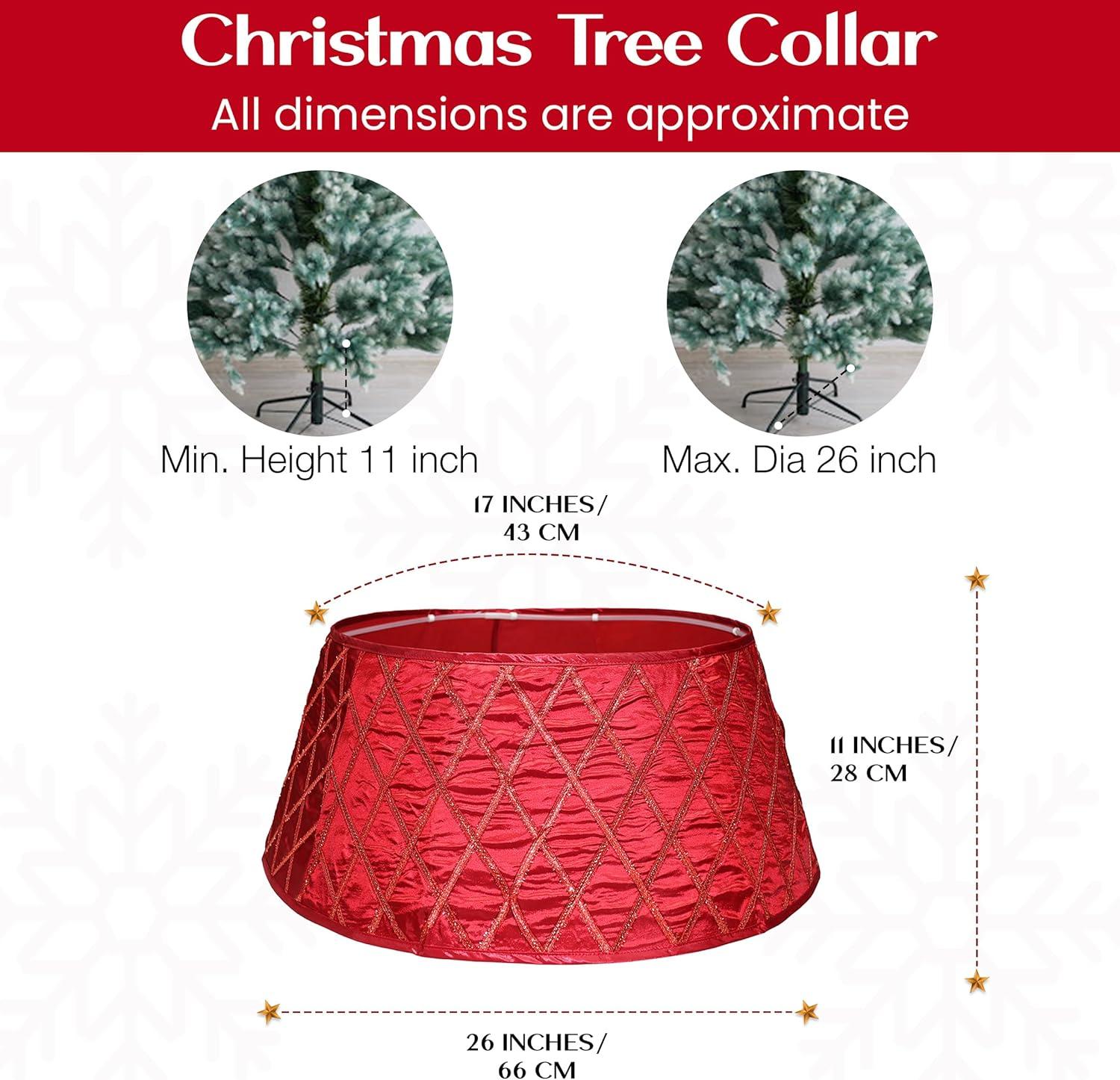 Red Polyester Christmas Tree Collar with Gold Trim, 26" Diameter