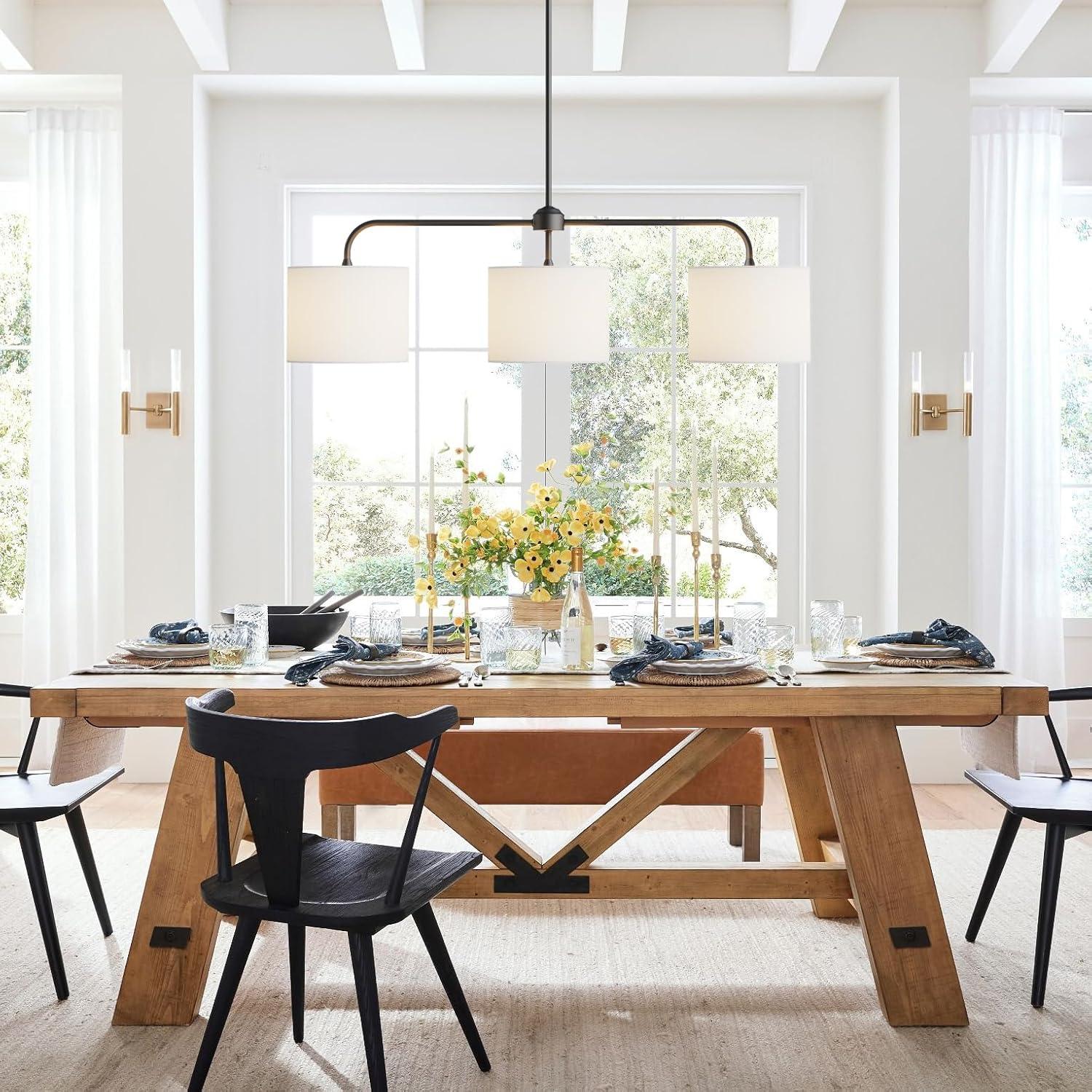 Matte Black 3-Light Linear Pendant with White Drum Shades