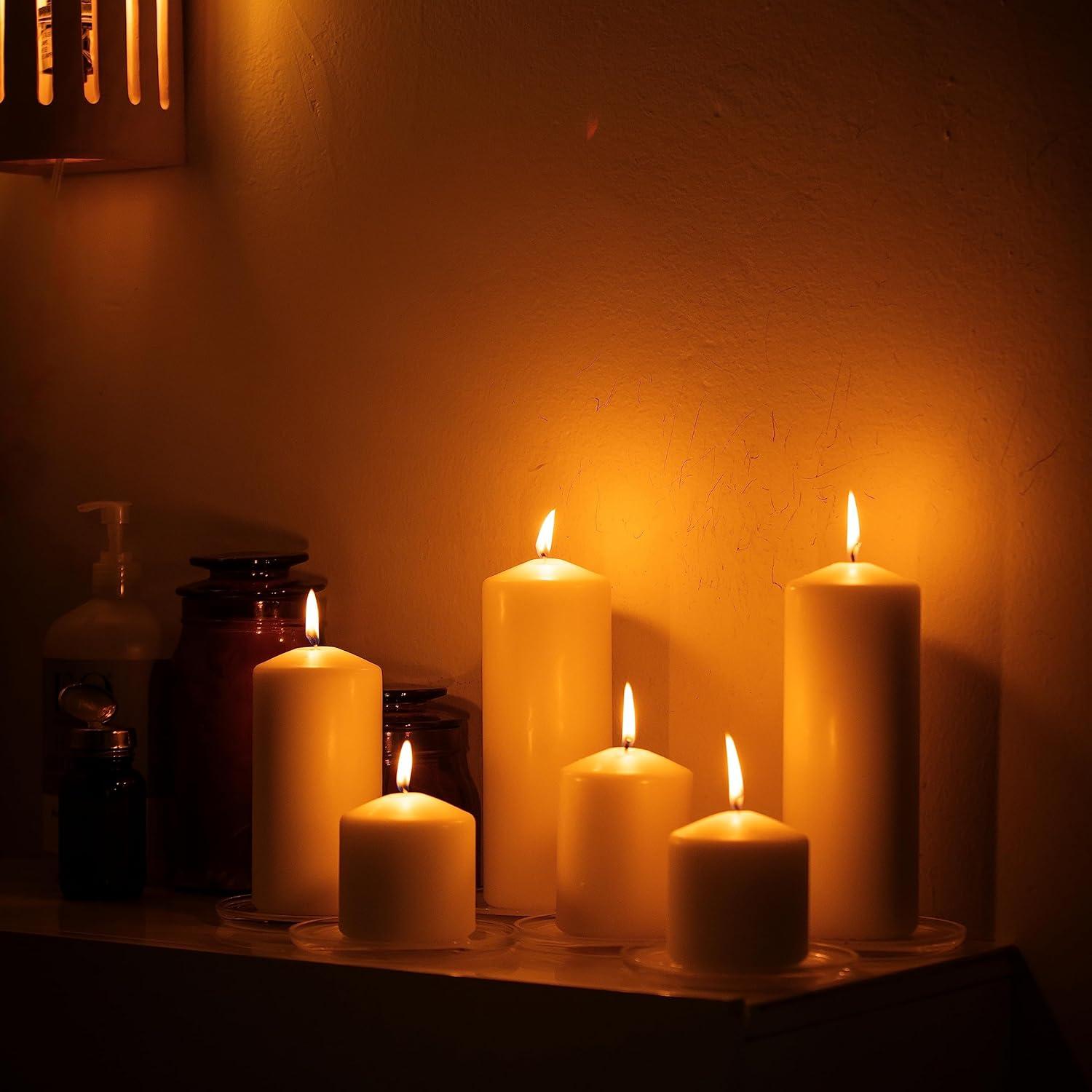 6pk 3" x 3" Pillar Candles White - Stonebriar Collection: Smokeless, Machine-Poured, 18hr Burn Time