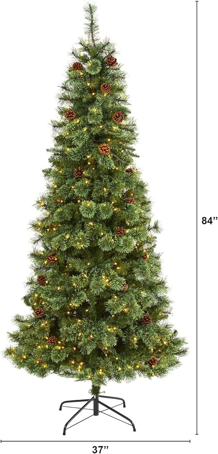 HomeStock Classic Charm 7Ft. White Mountain Pine Artificial Christmas Tree With 400 Clear Led Lights And Pine Cones