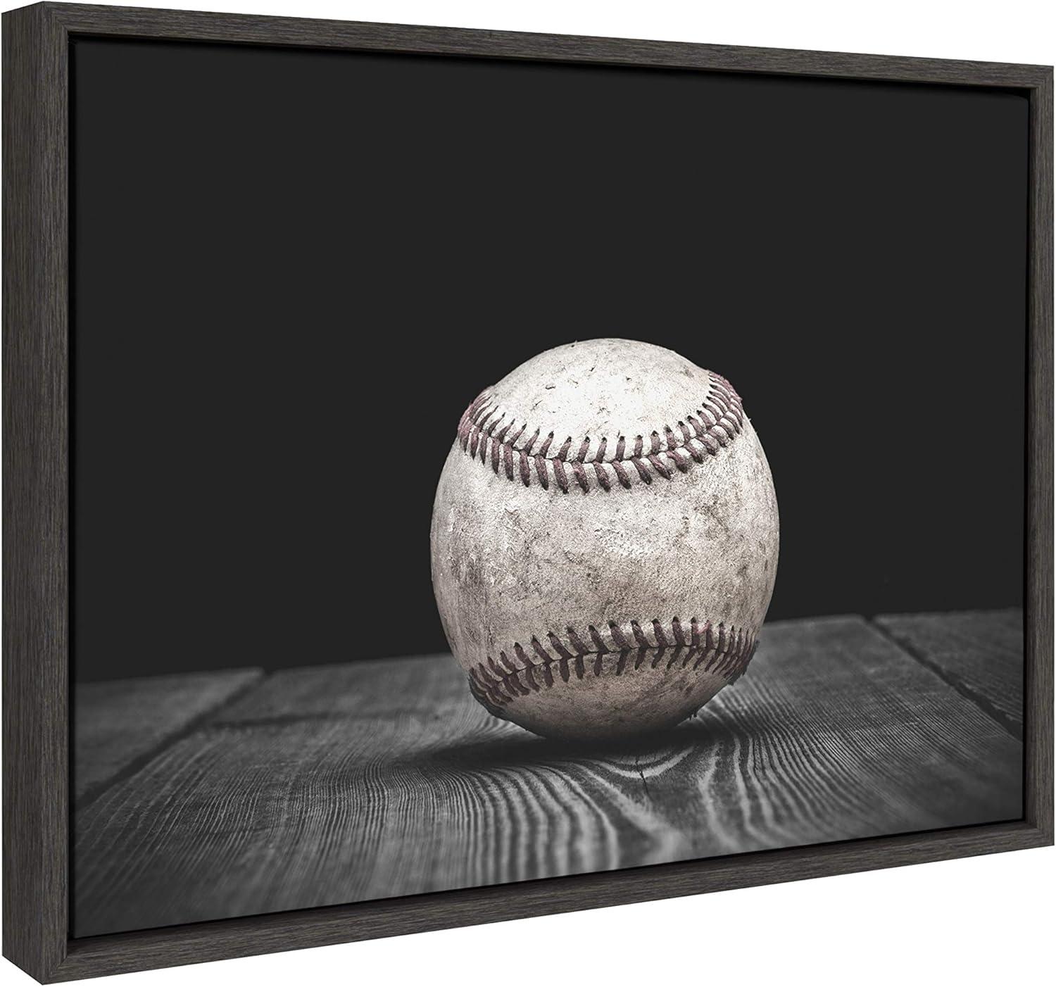 18" x 24" Sylvie Baseball Framed Canvas by Shawn St. Peter Gray - DesignOvation: Sports Decor, Vintage Style