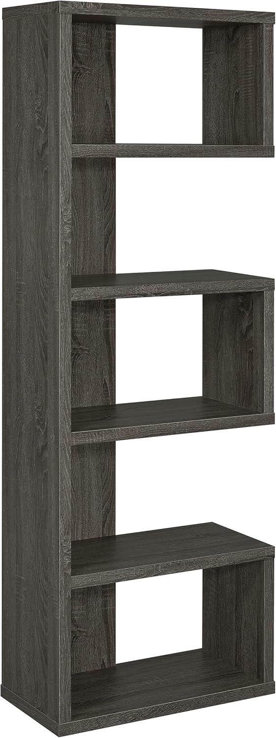 Contemporary Weathered Gray Wood Corner Bookcase with 5 Shelves