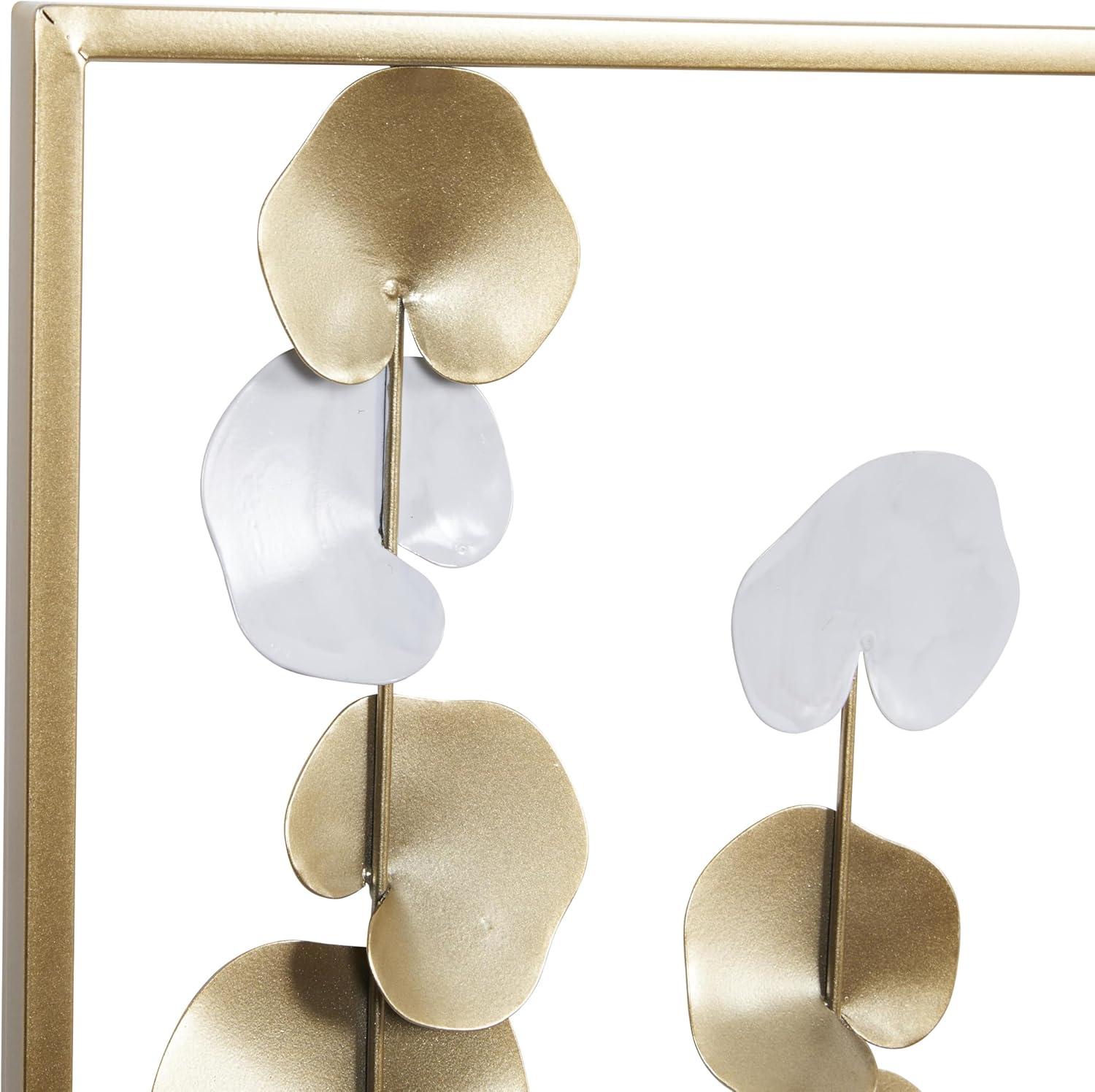 DecMode Gold Metal Floral Wall Decor with White Accents
