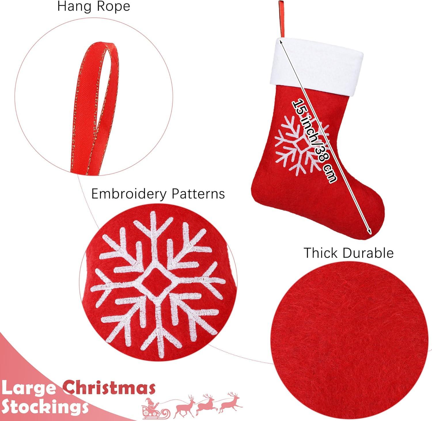 Kaireo 12 Pairs Christmas Stockings 15 Inches Red and White, Hangs Made of Non-woven Fabric for Family Christmas Holiday Decorations