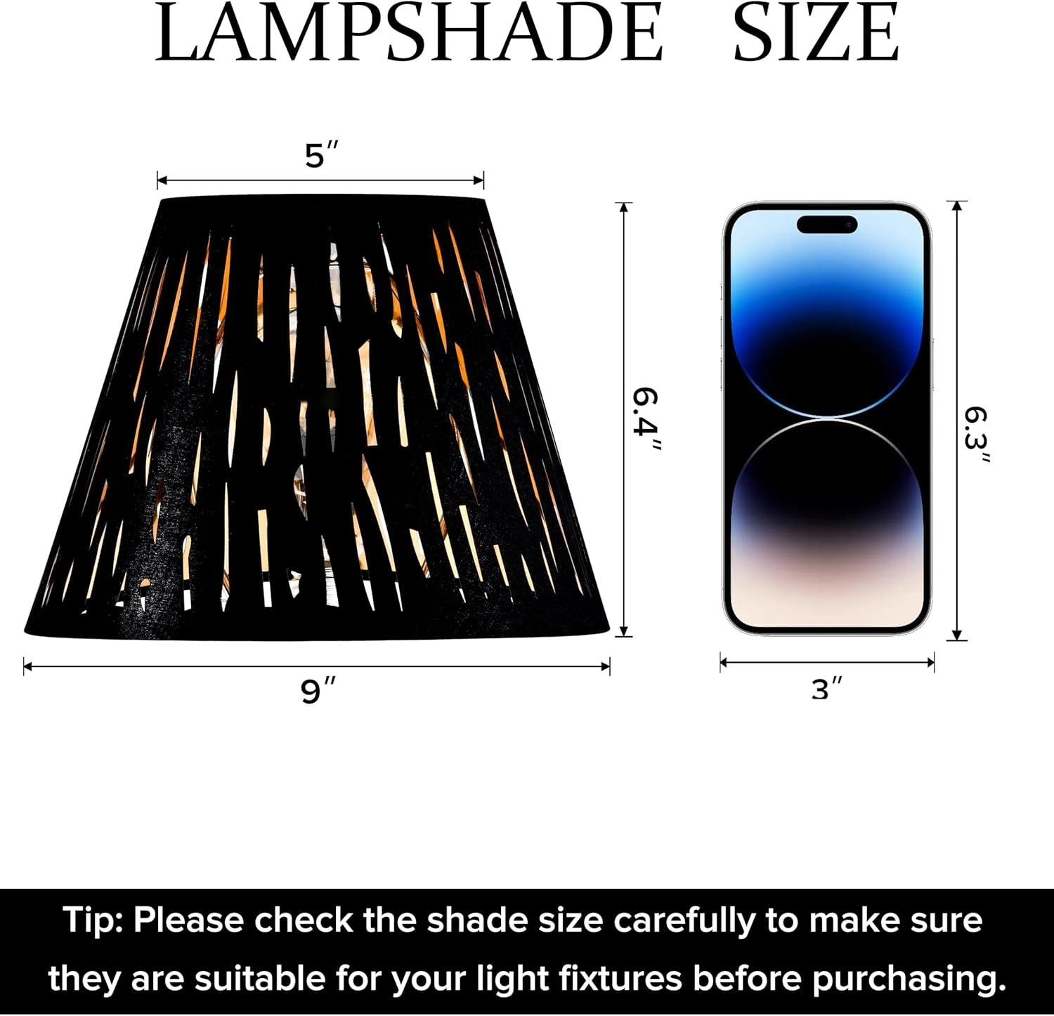 GO&SO Set of 2 Small Black Drum Lamp Shades, 5" Top x 9" Bottom x 6.4" High (Spider), Laser Etching Fabric Lamp Shades for Table, Floor, Wall Lamps -No Assembly Required, Modern Replacement Lampshades