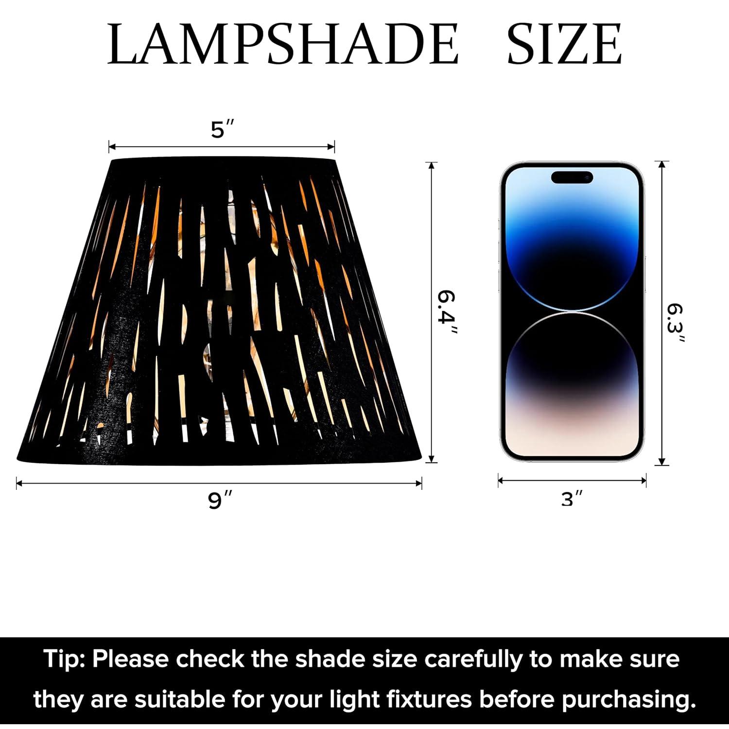 GO&SO Set of 2 Small Black Drum Lamp Shades, 5" Top x 9" Bottom x 6.4" High (Spider), Laser Etching Fabric Lamp Shades for Table, Floor, Wall Lamps -No Assembly Required, Modern Replacement Lampshades