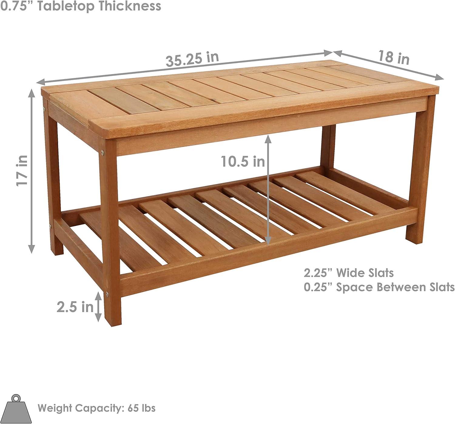 Sunnydaze Outdoor Meranti Wood with Teak Oil Finish Wooden Rectangular Accent Coffee Table - 35" - Brown