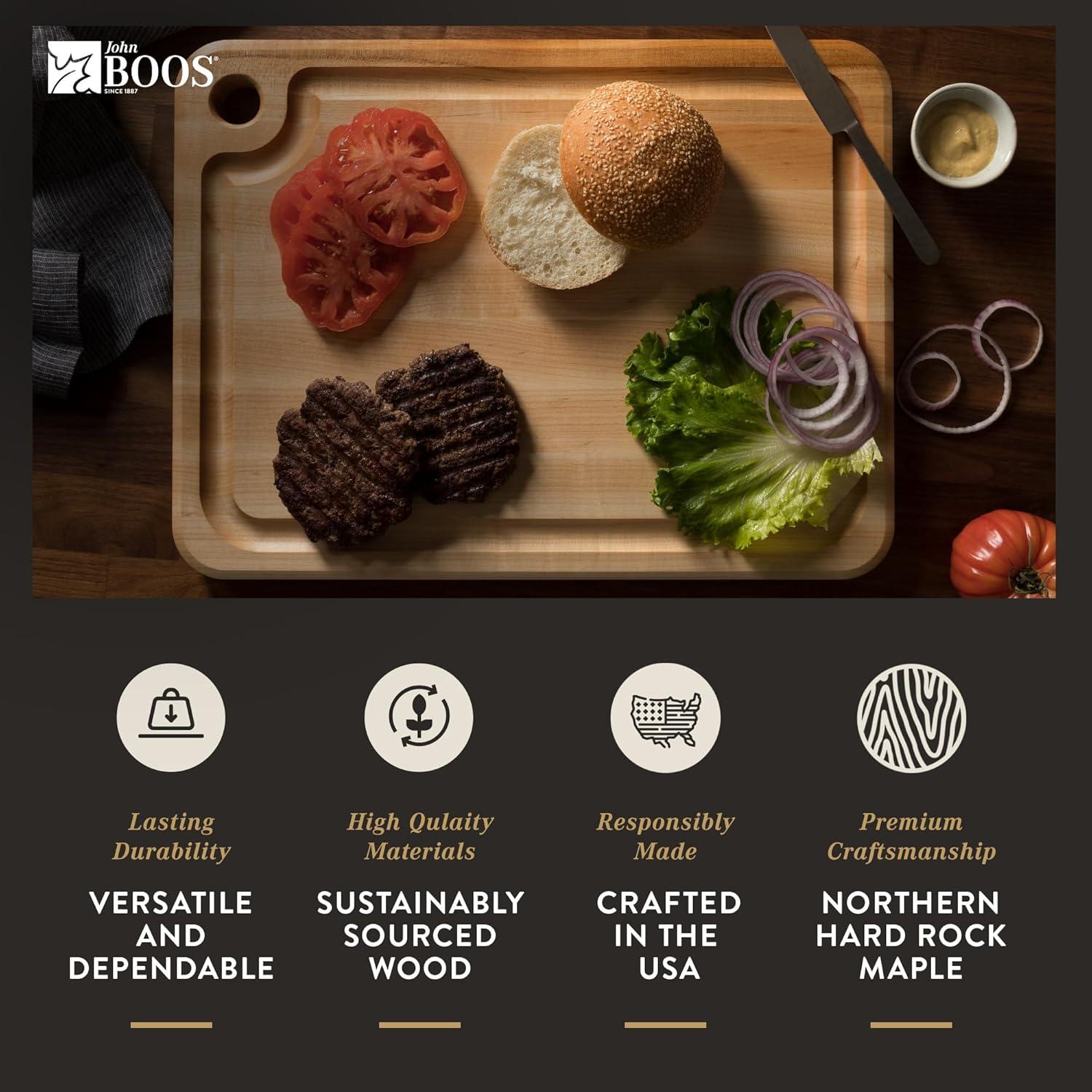 John Boos Boos Block Prestige Series Large Reversible Wood Cutting Board, 1.25-Inch Thickness, 22" x 16" x 1 1/4", Maple