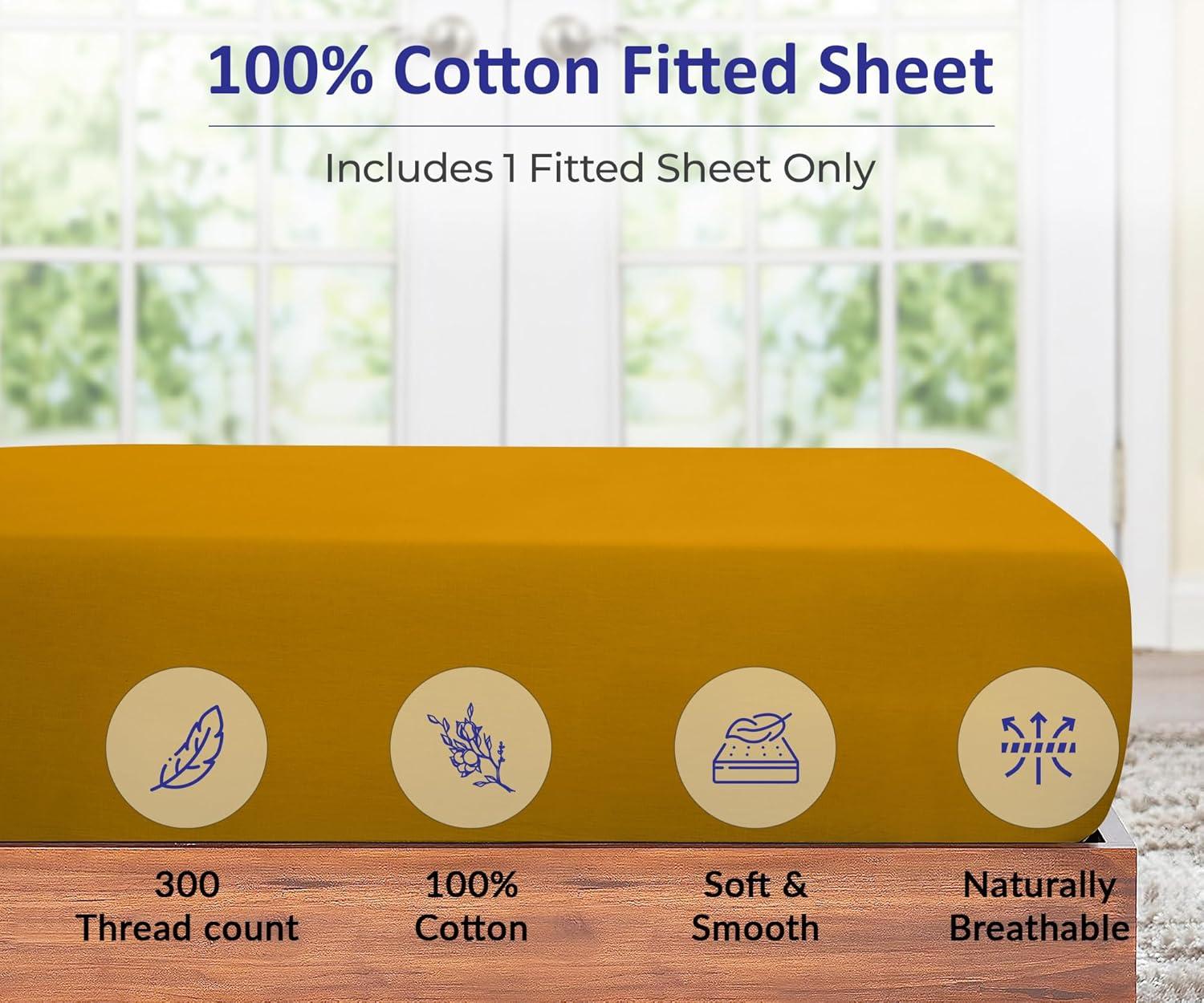 Royale Linen 300 Thread Count 100% Long Staple Combed Cotton Fitted Sheet - Super Soft Deep Pocket Bottom Sheet - Yellow Fitted Sheet Twin Size - Twin Fitted Sheet Only - Elastic Sheet (Twin, Yellow)