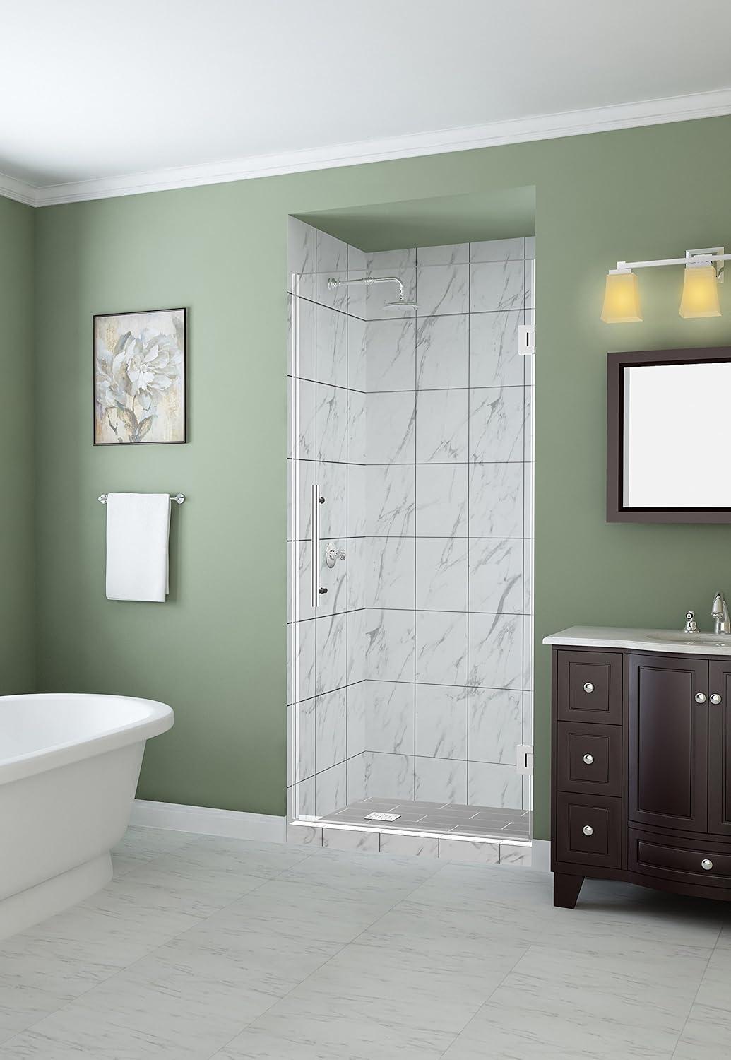 Aston Kinkade 26.75" - 27.25" W x 72" H Hinged Frameless Shower Door SDR997EZ-CH-27-10