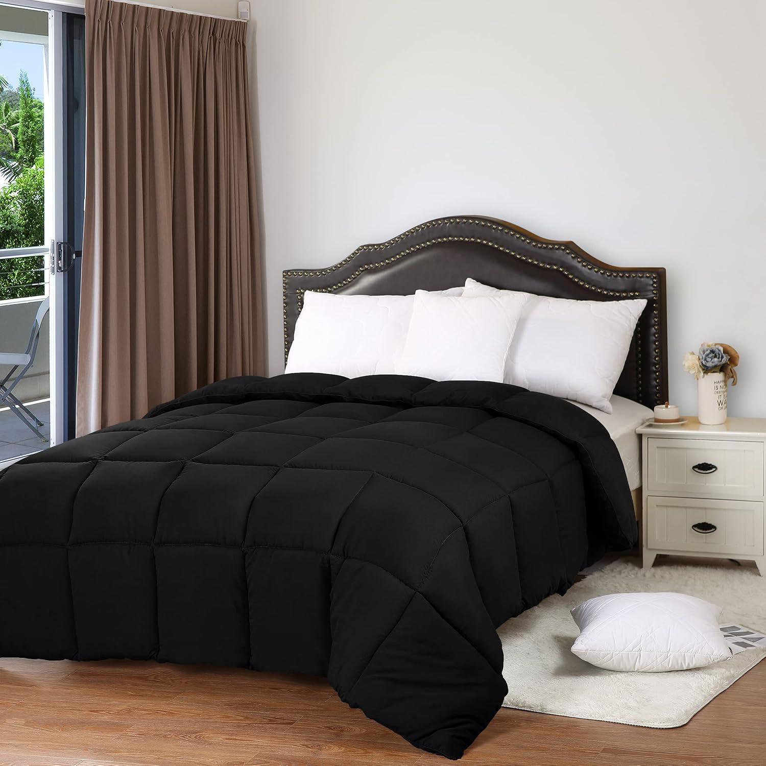 Utopia Bedding Comforters King Size, All Season Duvet Insert, Down Alternative Box Stitched Bed Comforter with Corner Tabs, Machine Washable (Black)