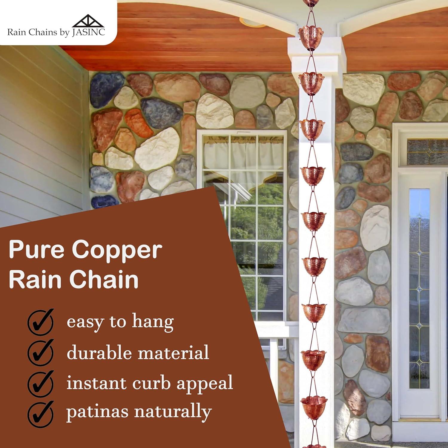 Rain Chains by JASINC 8.5 ft Luca Rain Chain Copper, Water Diverter, JAS3009C