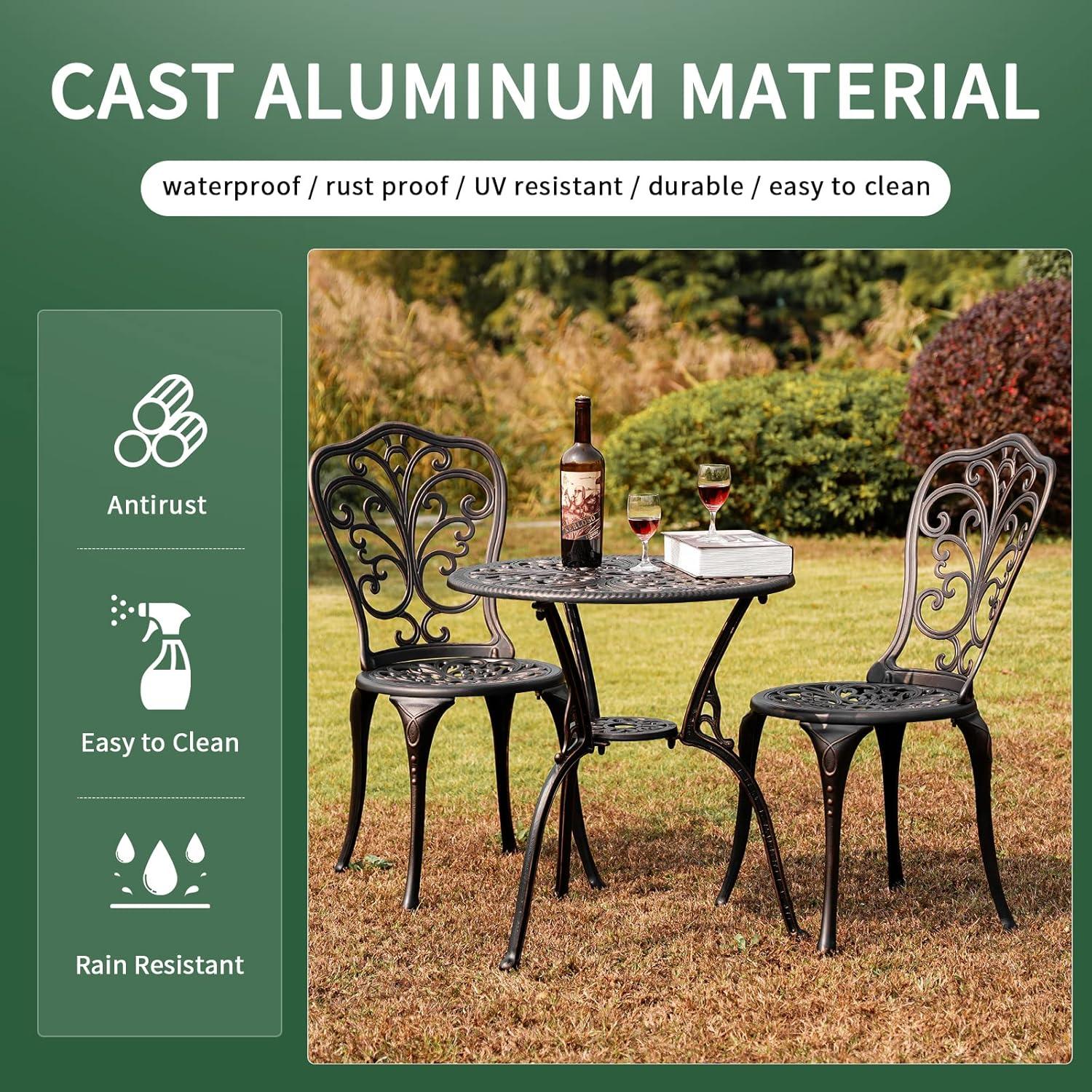 Butterfly Black Cast Aluminum 3-Piece Patio Bistro Set