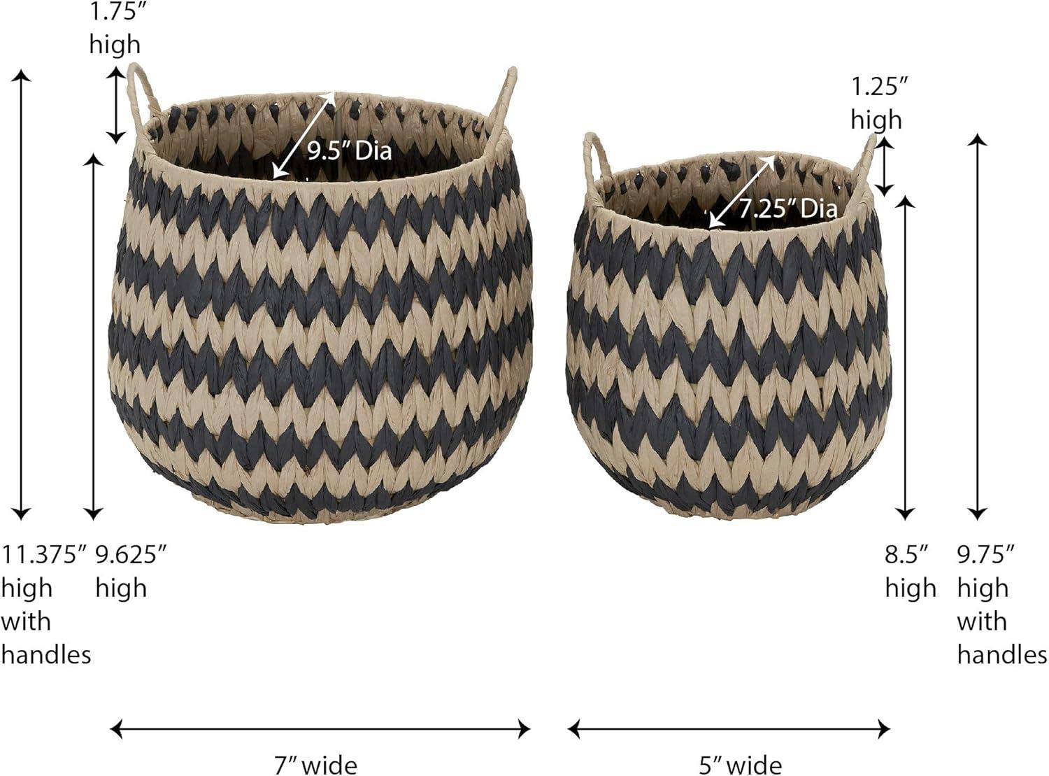 Set of 2 Black and Natural Handwoven Storage Baskets