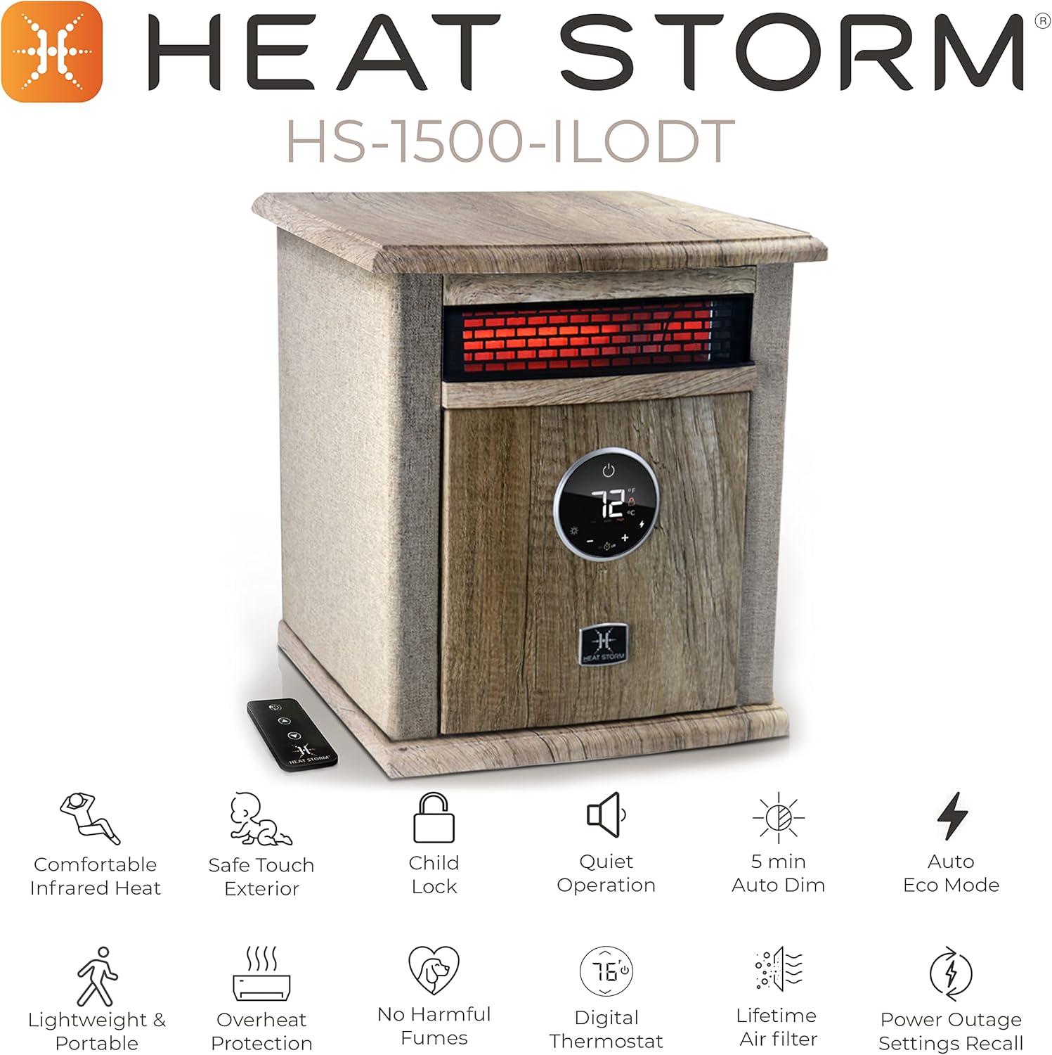 Heat Storm 1500 Watt 5200 BTU Electric High Efficiency Cabinet Space Heater with Adjustable Thermostat , Remote Included and with Digital Display