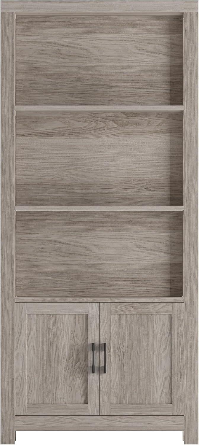 Martha Stewart 68" Gray Wood Shaker Bookcase with Storage Cabinet