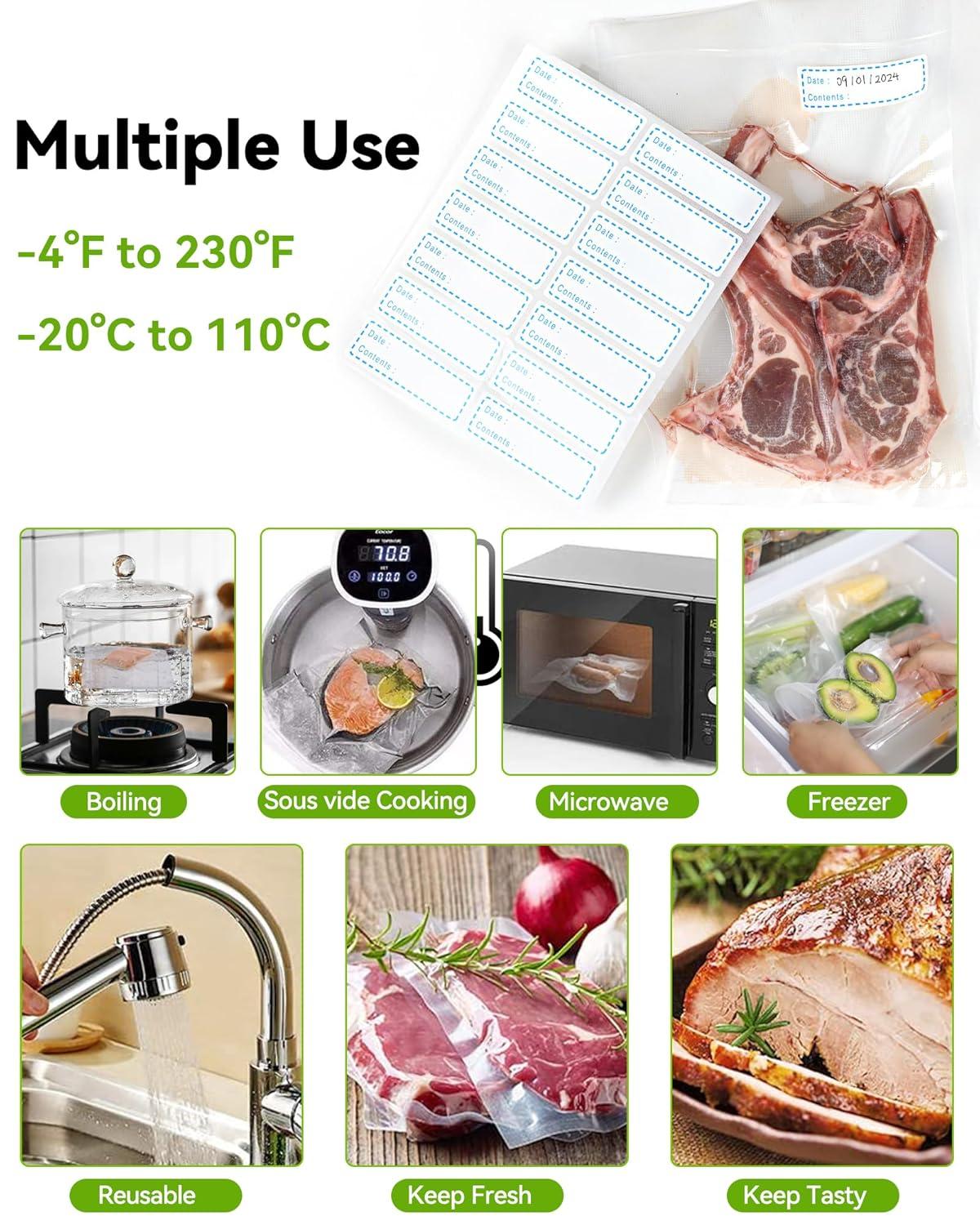 BEACHWATER POOL & SPA, LLC 300-Count Food Vacuum Sealer Bags, Thick BPA Free Sous Vide Bags Compatible With All Vac Machines, Food Saver, Seal A Meal, Commercial Grade Quart Precut Meal Prep Storage Bags