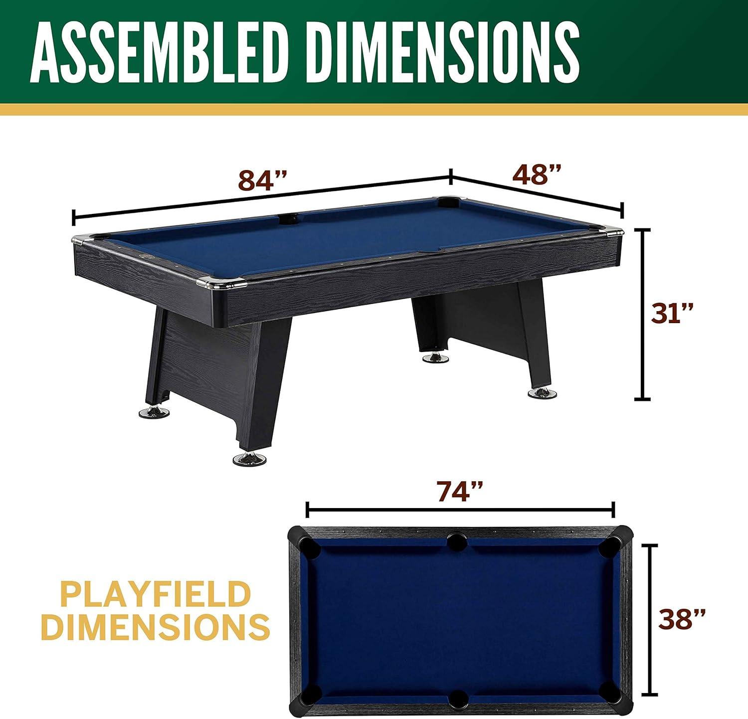 Thornton 7-Foot Black MDF Modern Pool Table with Blue Cloth