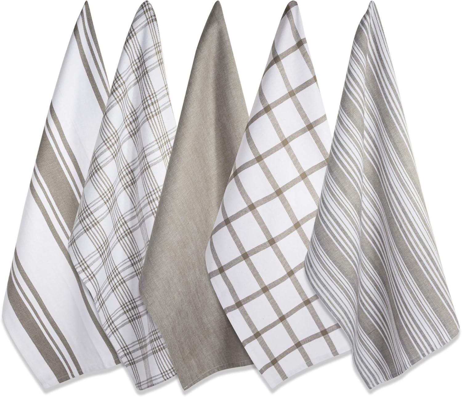 Assorted Brown and White Cotton Kitchen Dishtowel Set