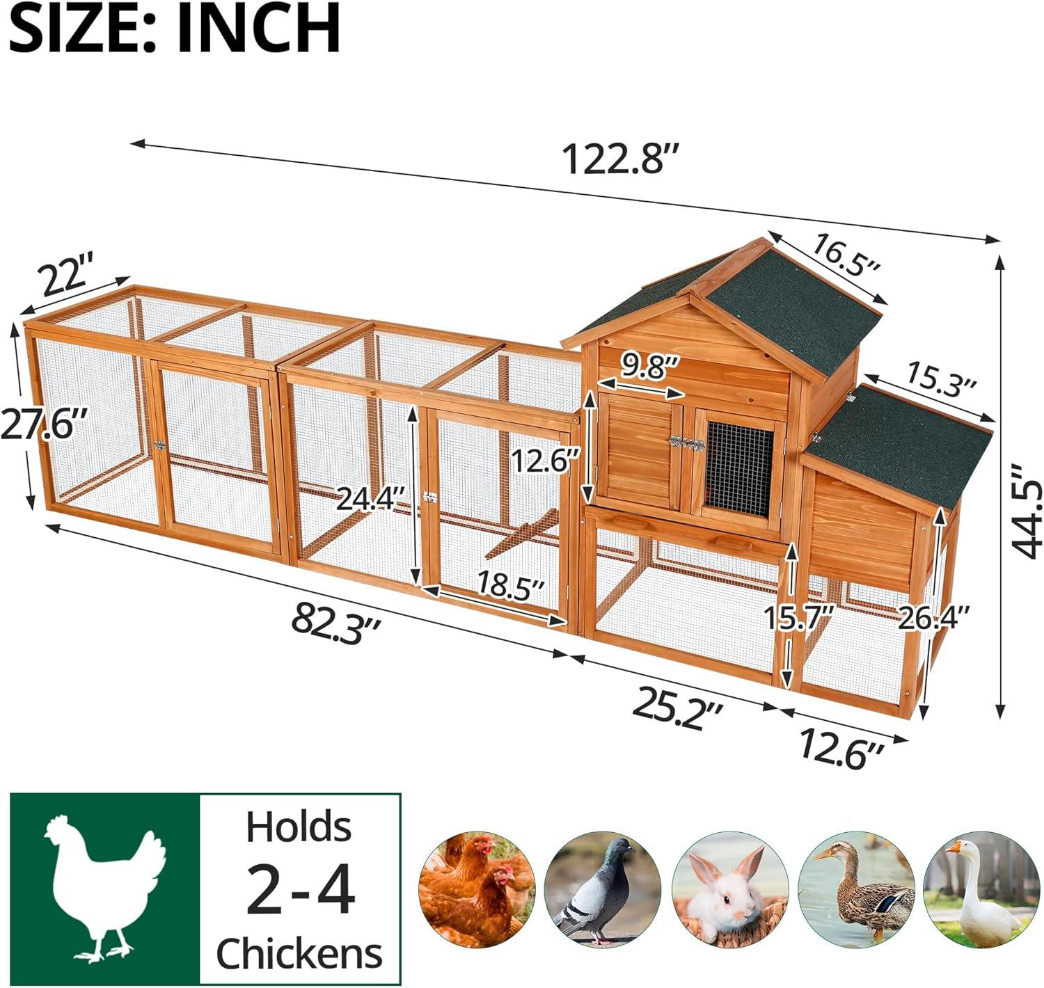 Outdoor Large Chicken Coop,Hen Run House Chicken Coops for 4-6 Chickens with Ventilation Door,Removable Tray and Ramp Garden