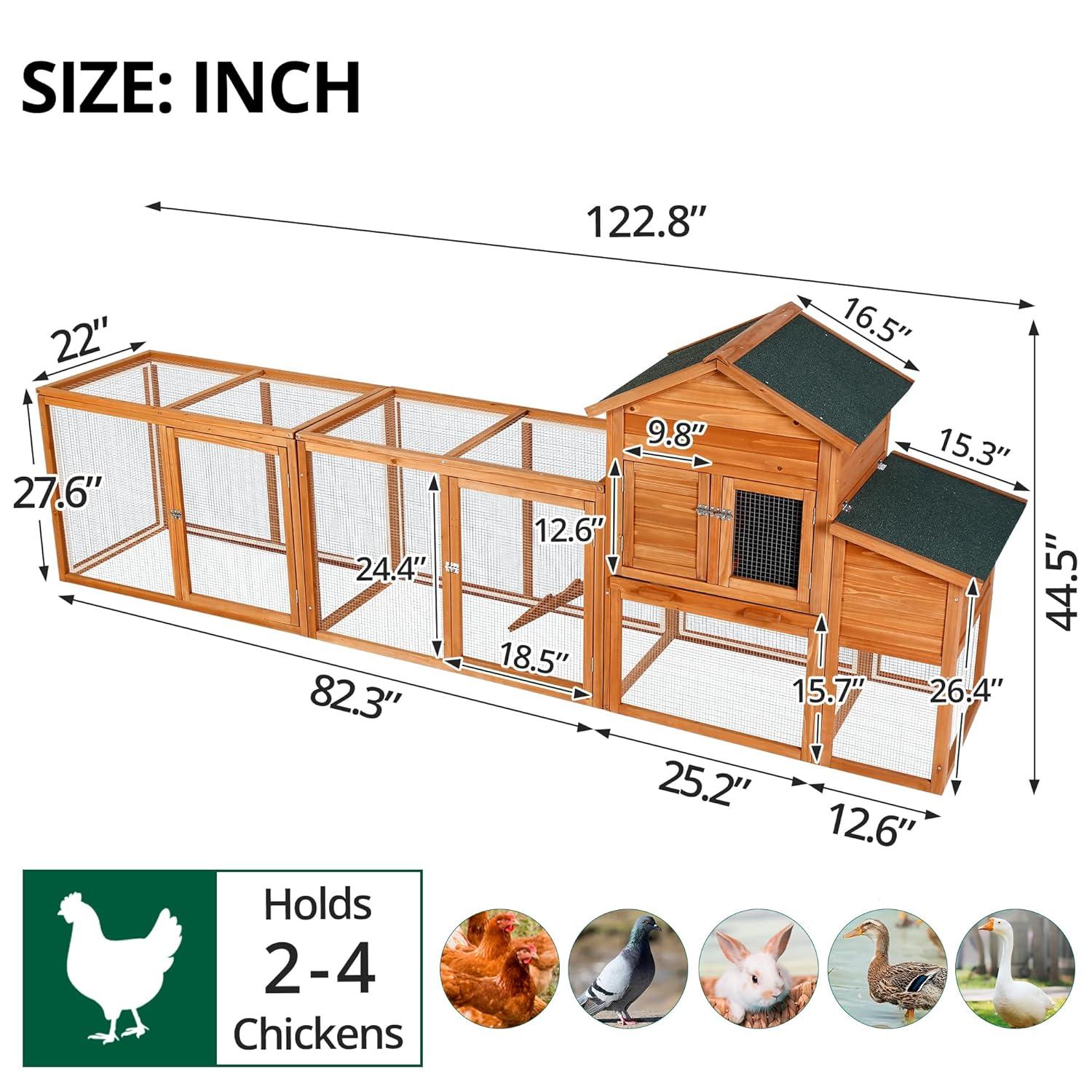 Outdoor Large Chicken Coop,Hen Run House Chicken Coops for 4-6 Chickens with Ventilation Door,Removable Tray and Ramp Garden